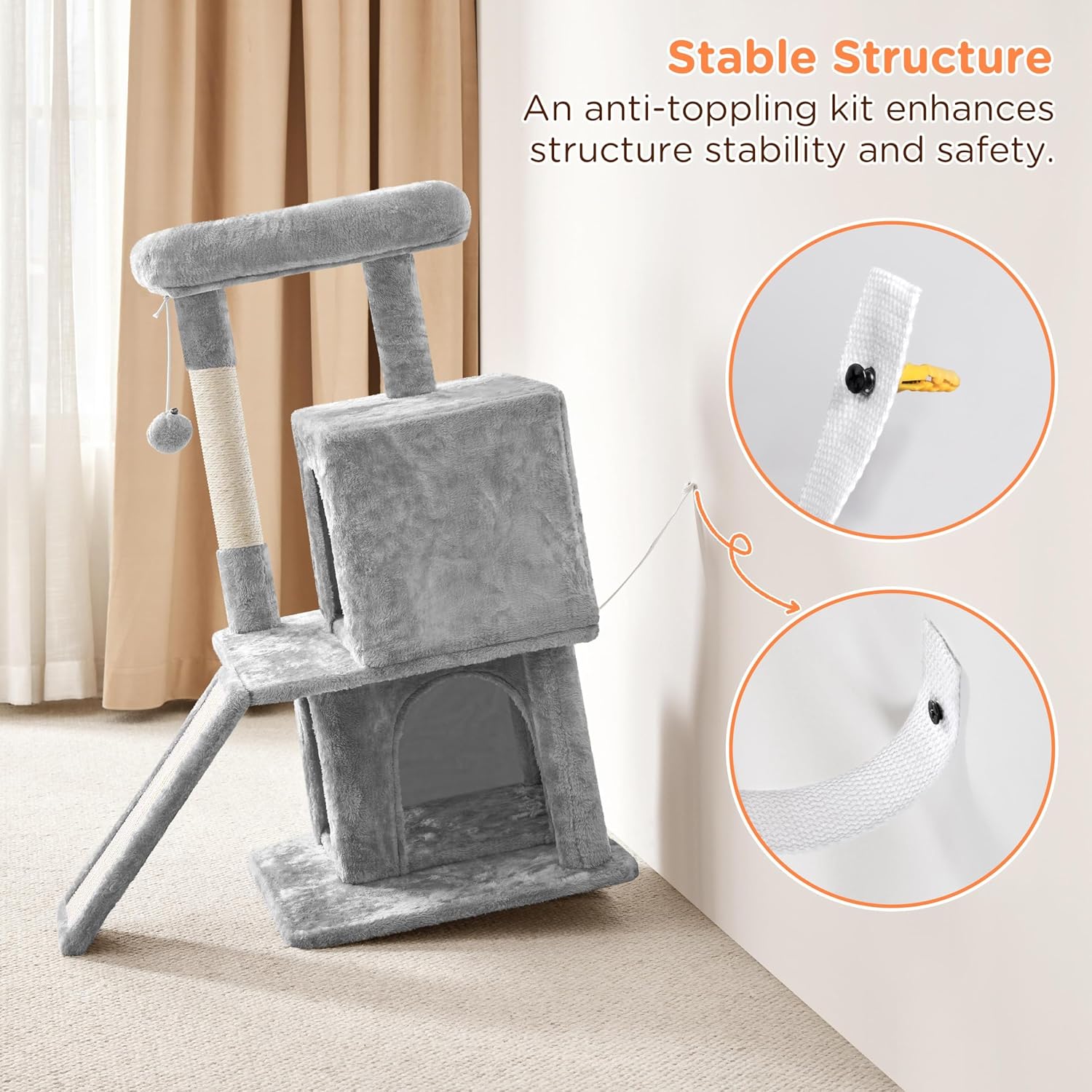 Detalle 1 de Yaheetech Cat Tree (92cm) Multilevel Cat Tower with Double Condo, Scratching Posts & Dangling Ball