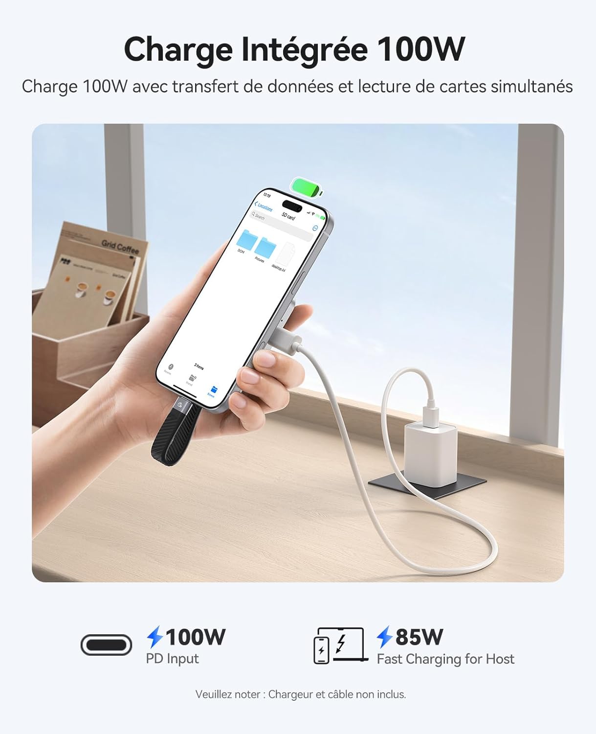 Detalle 2 de ORICO Lecteur de cartes SD magnétique USB-C avec charge PD 100W et double emplacement SD/TF (3.0) – jusqu’à 104 Mo/s