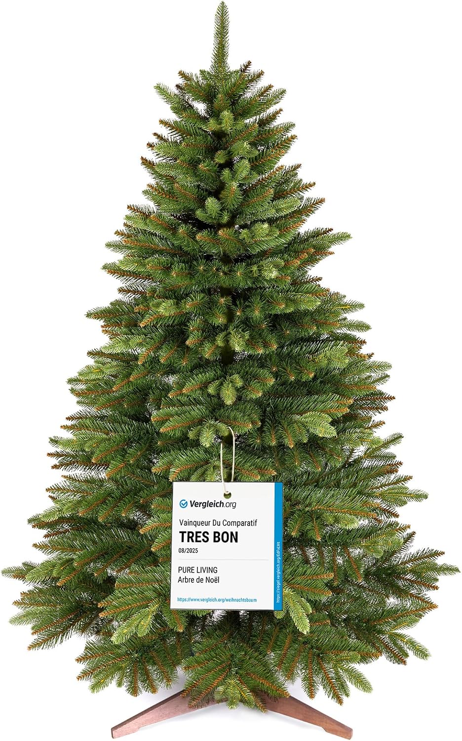 Detalle de Pure Living Sapin artificiel Premium 220 cm réaliste avec support en bois 🎄