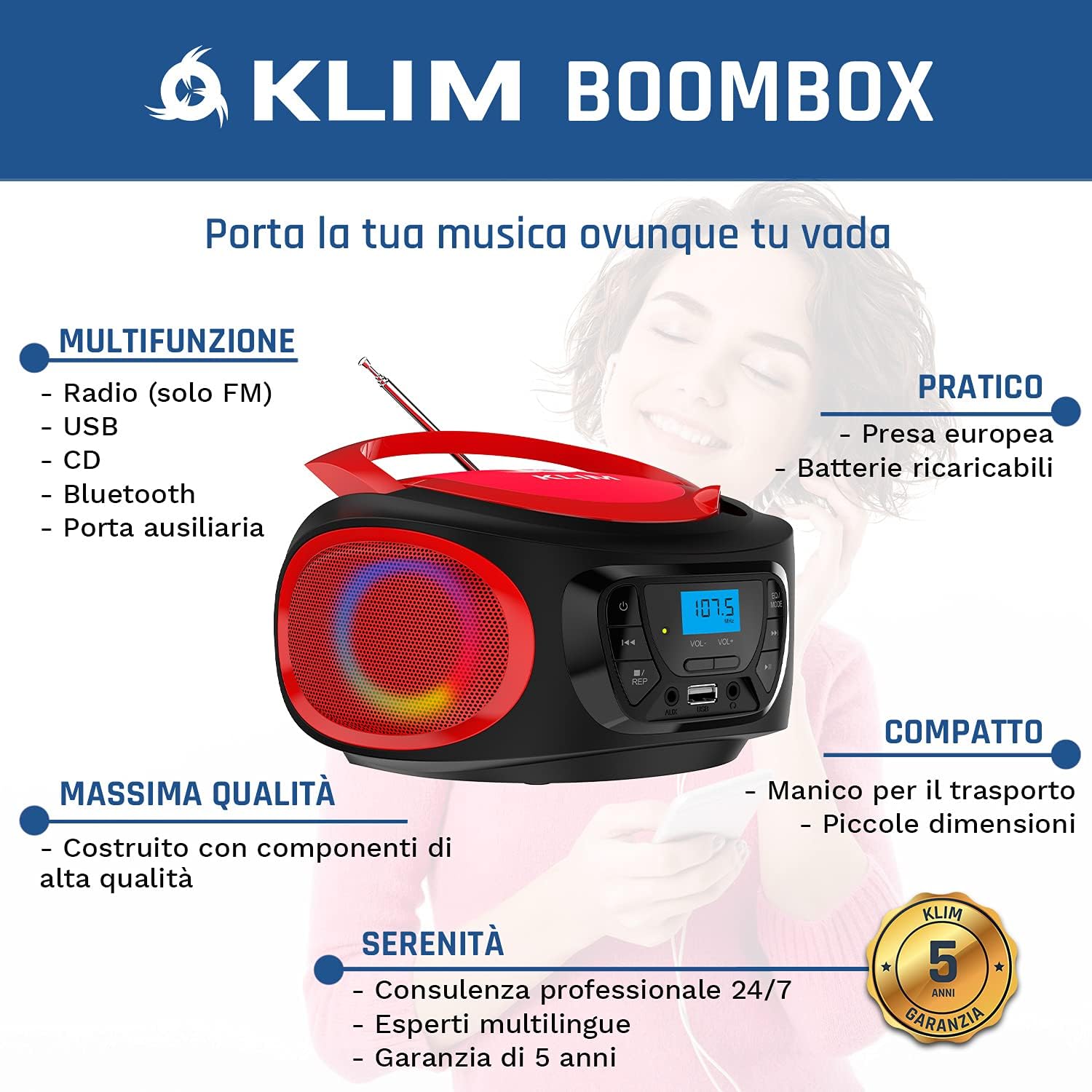 Thumbnail 1 de KLIM Boombox lettore CD portatile 🎶