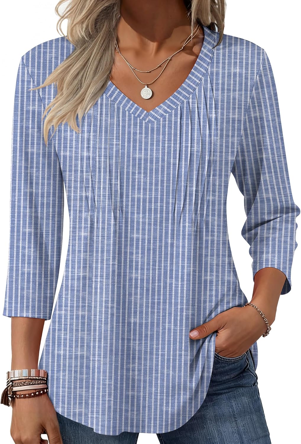 Thumbnail 6 de Zeagoo 3/4 Sleeve V Neck Pleated Top