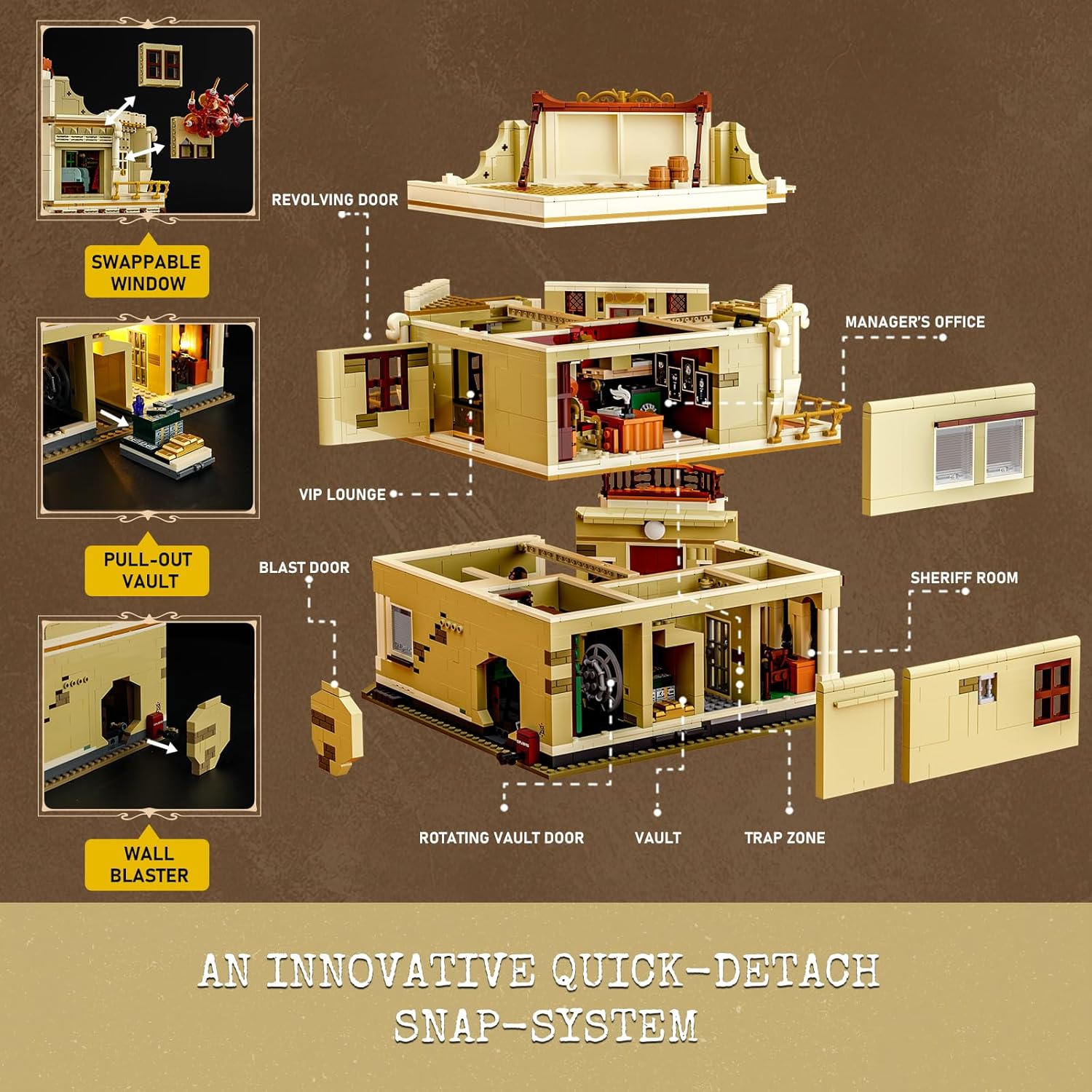 Thumbnail 2 de Lumibricks Western Bank Heist Lighting Building-Bricks Set (2875 pcs) — Wild West Outlaw Gold Display Collection