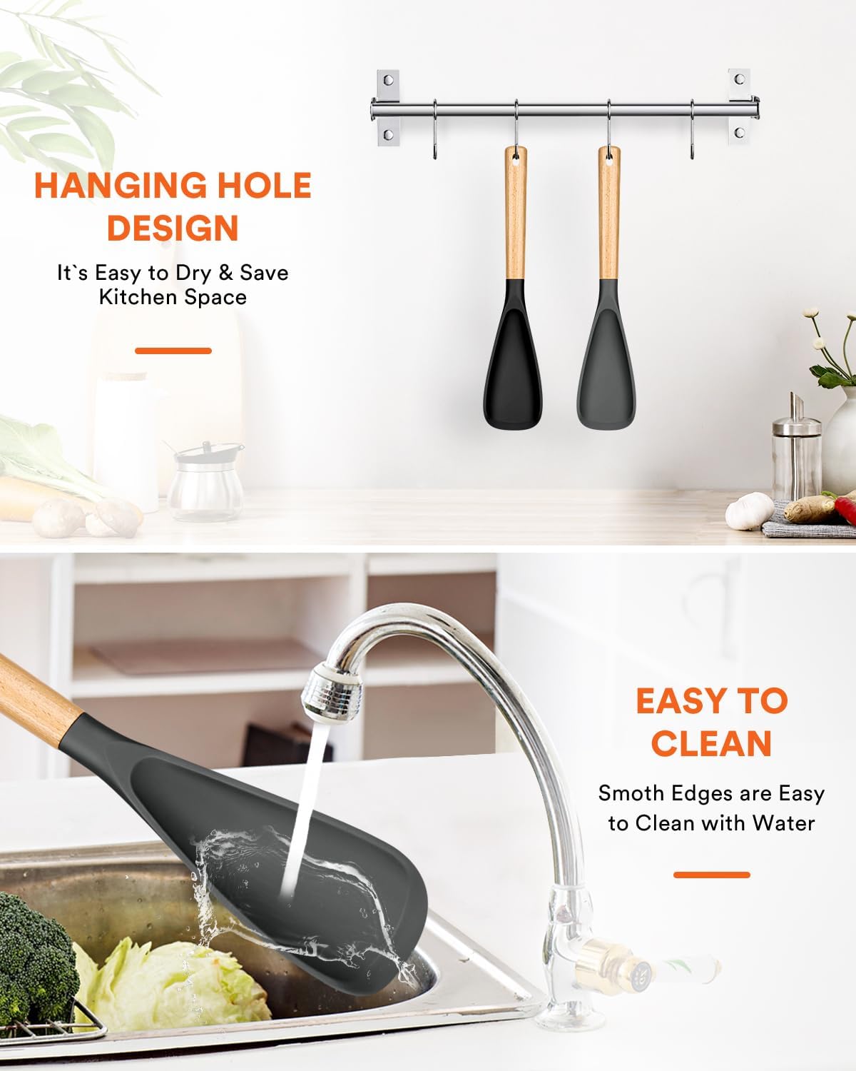 Thumbnail 6 de Cooking Spoon for Nonstick Cookwares with Wood Handle — 13.4 inch, Black & Grey