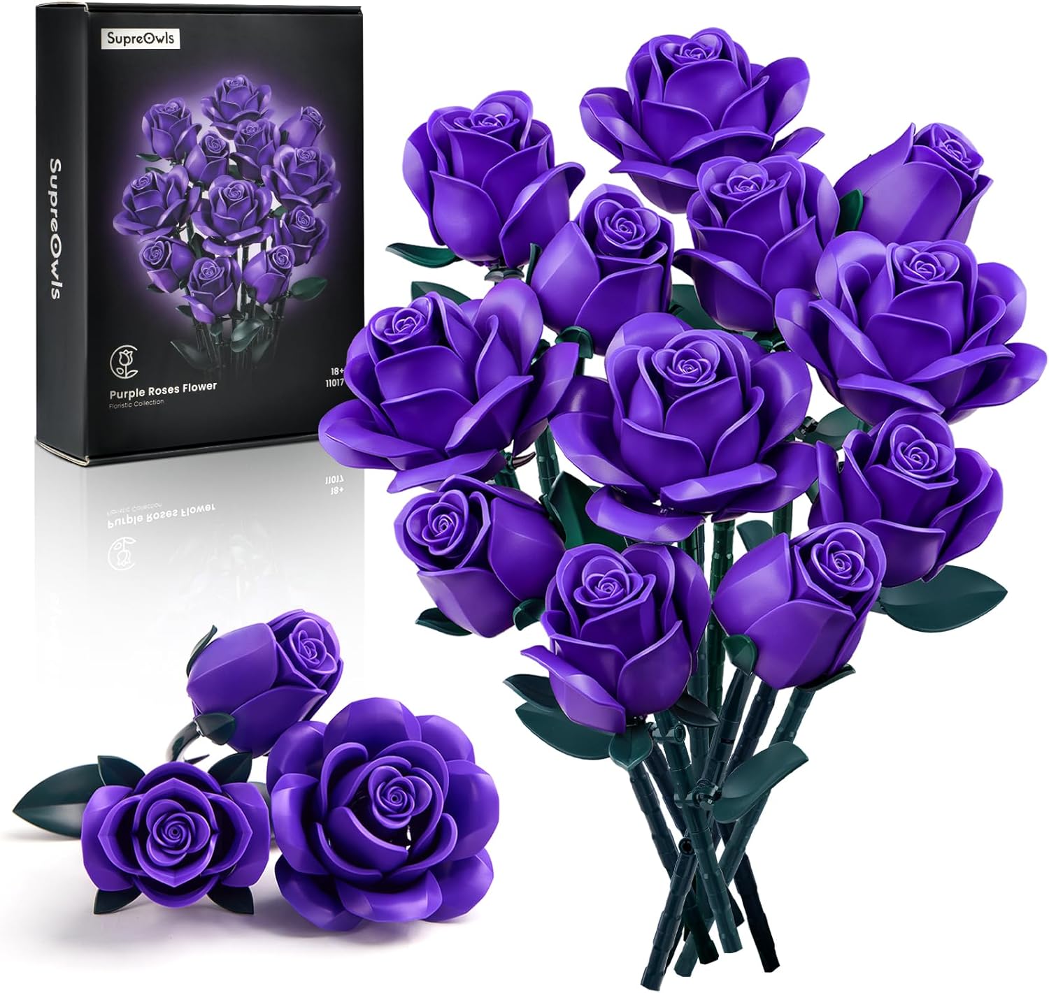 Detalle de Millionspring Lila Rosenstrauß-Bauset mit 12 künstlichen Rosen – DIY-Geschenk für Valentinstag & besondere Anlässe