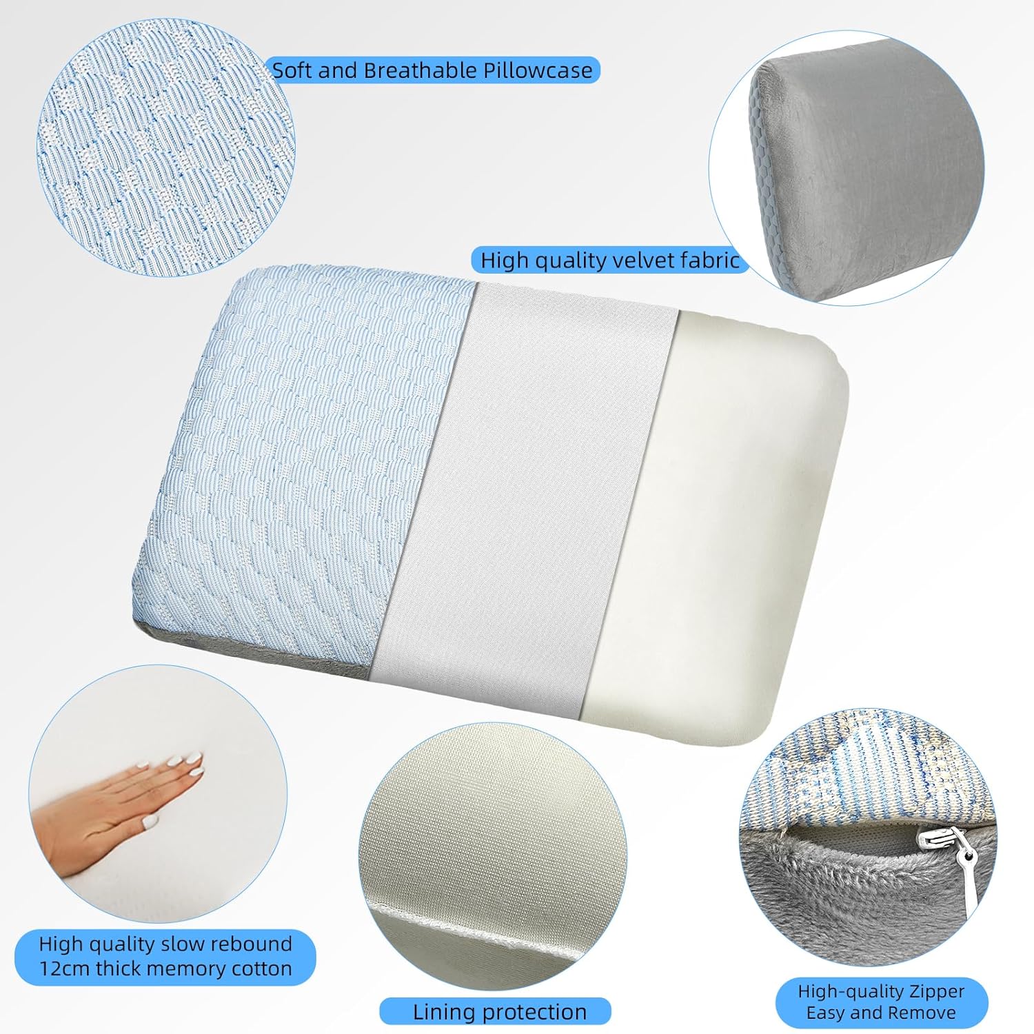 Detalle de Crisonky Travel and Camping Pillow – compressible medium firm memory foam with carry bag, cooling fabric & lumbar support