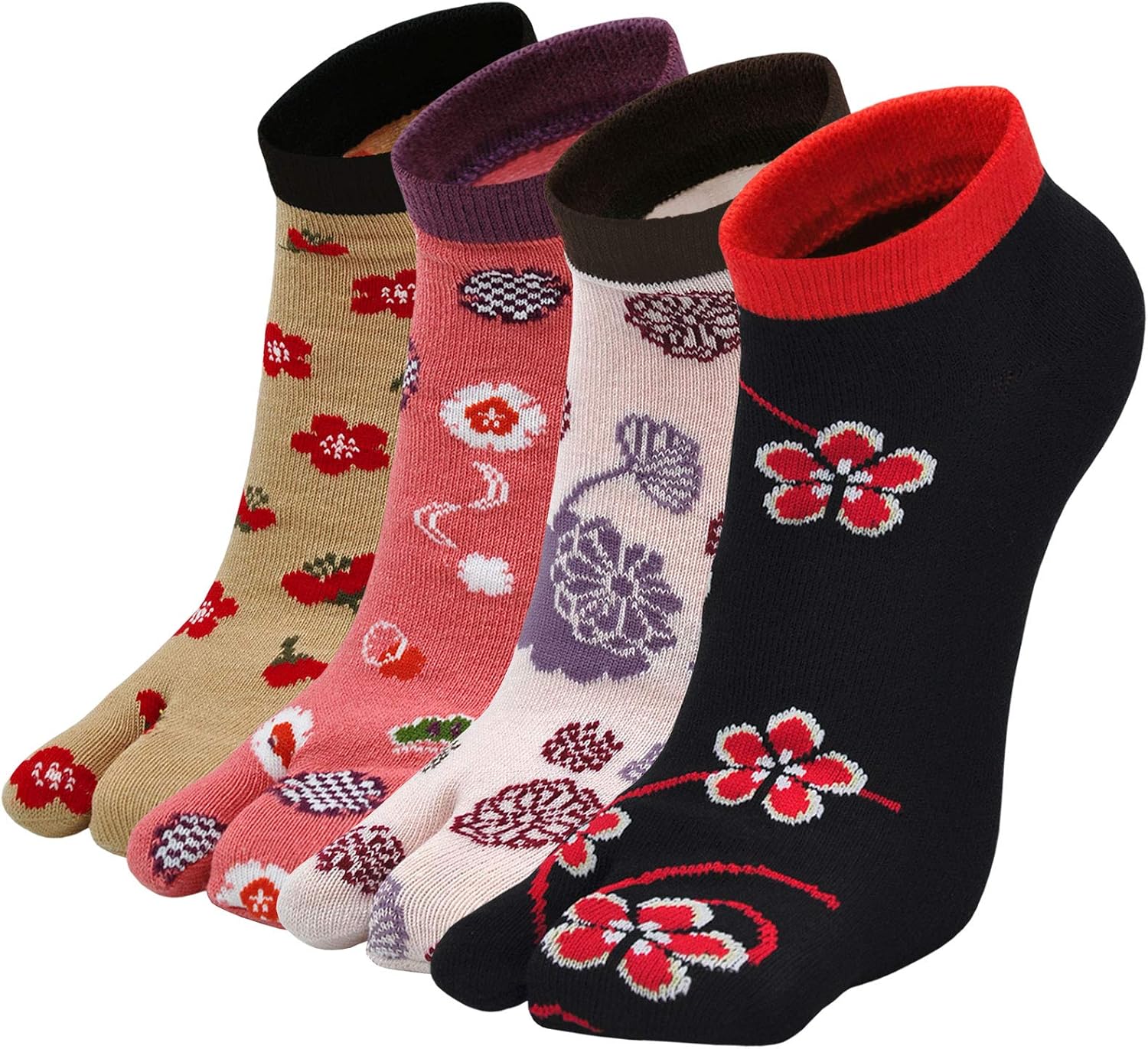 Detalle de PUTUO Chaussettes Tabi Femme Japonaise Flip Flop Sandale Geta – 4 Paires, coton 36–41