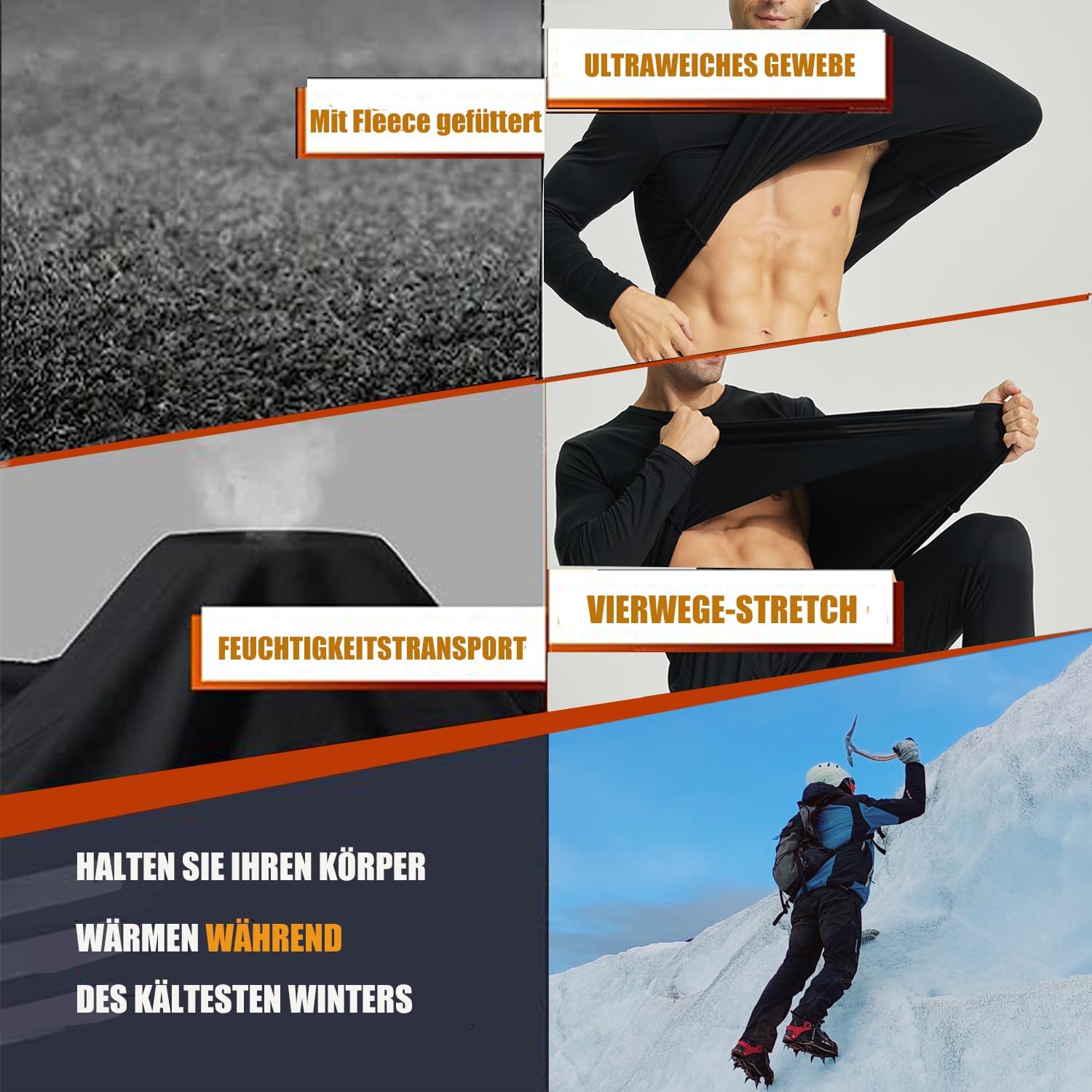 Detalle de BEGIANT Thermounterwäsche Herren Set mit Fleece-Futter – lange Unterwäsche als Baselayer für Winter