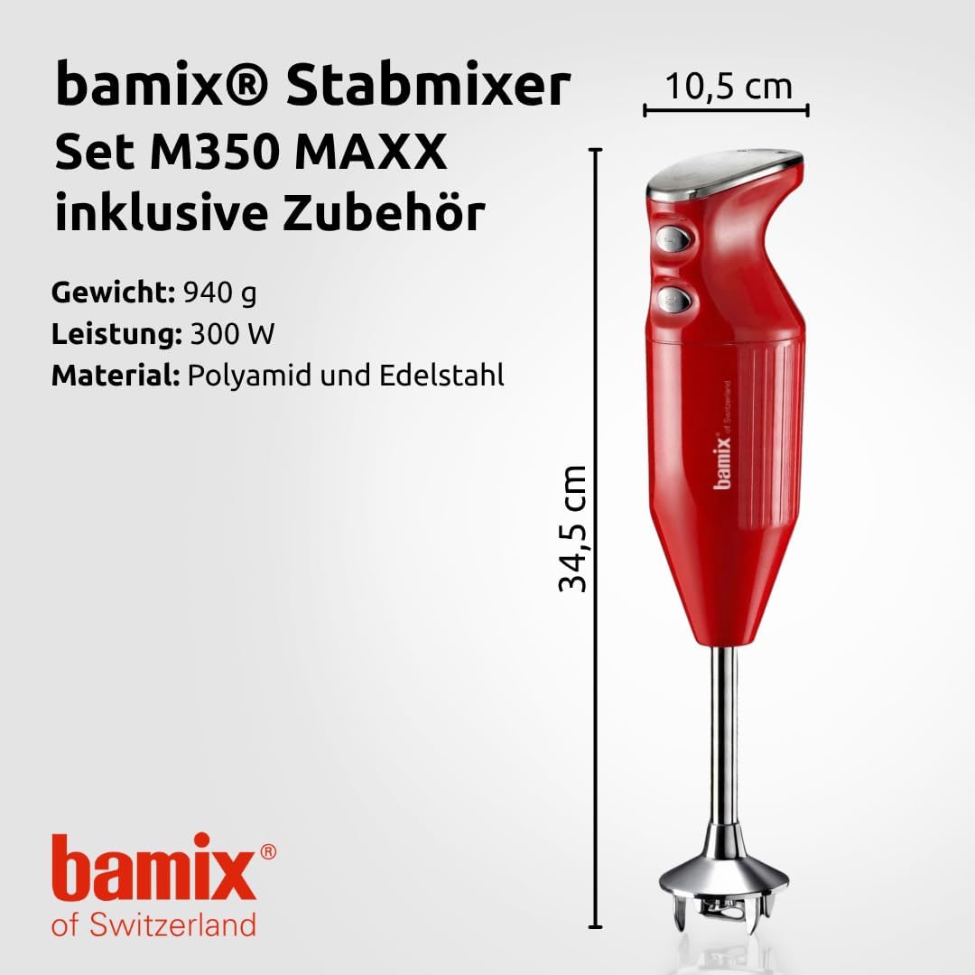 Thumbnail 2 de bamix Stabmixer Set M350 MAXX (300 Watt) inkl. Multifunktions-, Fleisch- und Gemüsemesser, Quirl & Schlagscheibe