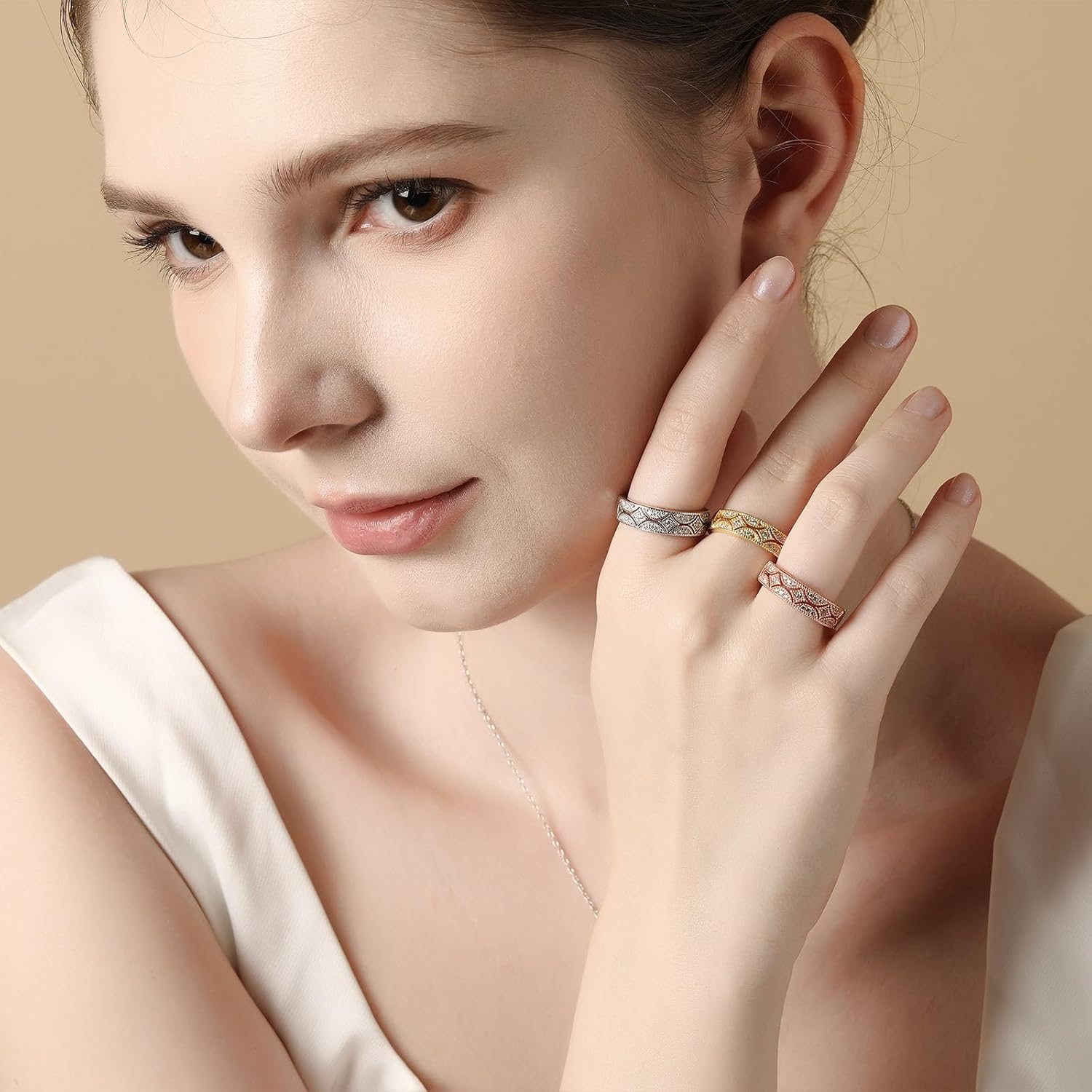 Detalle de Jeulia 925 Sterling Silber Ring Milgrain & Rundschliff – Damenband mit Schmuckschatulle