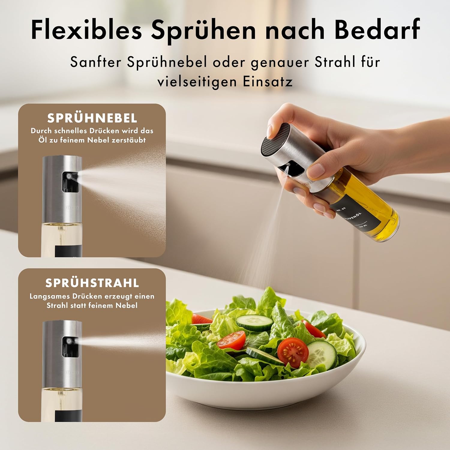 Thumbnail 3 de EDELHAUS Öl-Sprüher 2er Set – Hochwertige Edelstahl- und Glasflaschen für präzises Dosieren