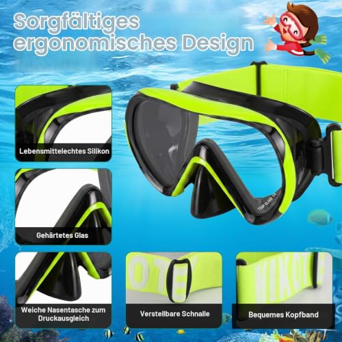 Detalle 2 de HIKOTEY Kinder Taucherbrille mit Stoffband – 180° Panorama, Anti-Nebel, Anti-Leck