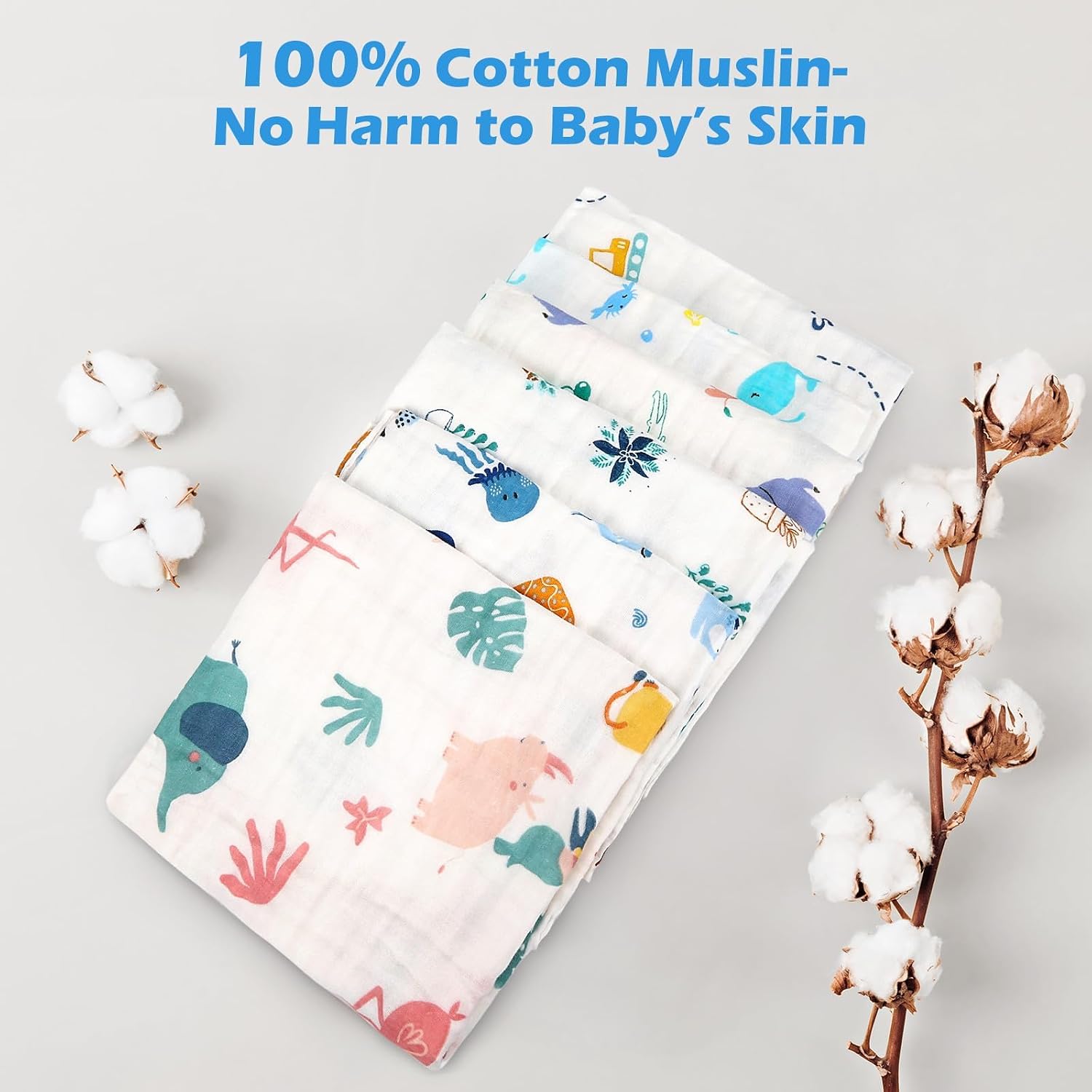 Thumbnail 1 de Maliton 6-Pack Muslin Burp Cloths (100% Cotton) – 70x70cm Muslin Squares for Newborns