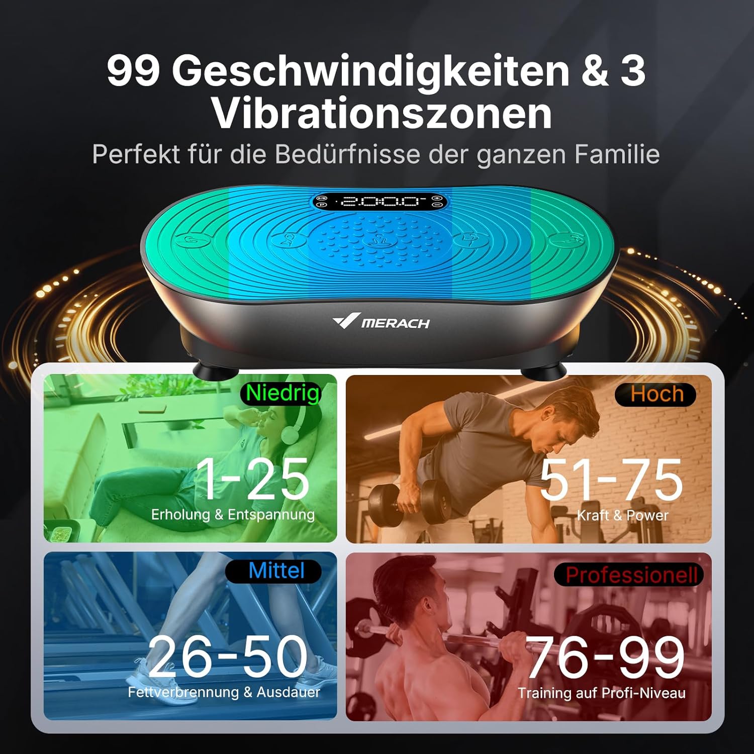 Thumbnail 5 de MERACH Vibrationsplatte V33 mit 99 Geschwindigkeitsstufen, LED-Touchscreen und Bluetooth-Lautsprecher