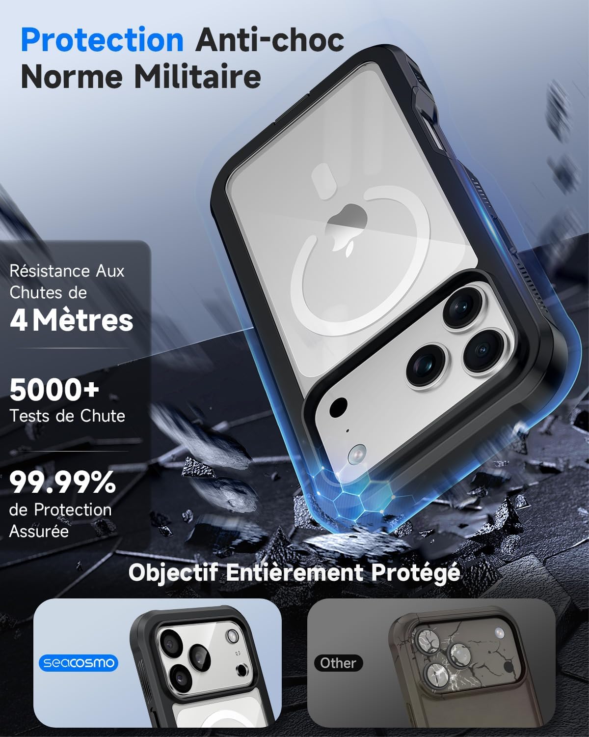 Thumbnail 4 de Seacosmo Coque Magnétique pour iPhone 17 Pro – Verre trempé anti-espion, MagSafe et anneau magnétique intégré
