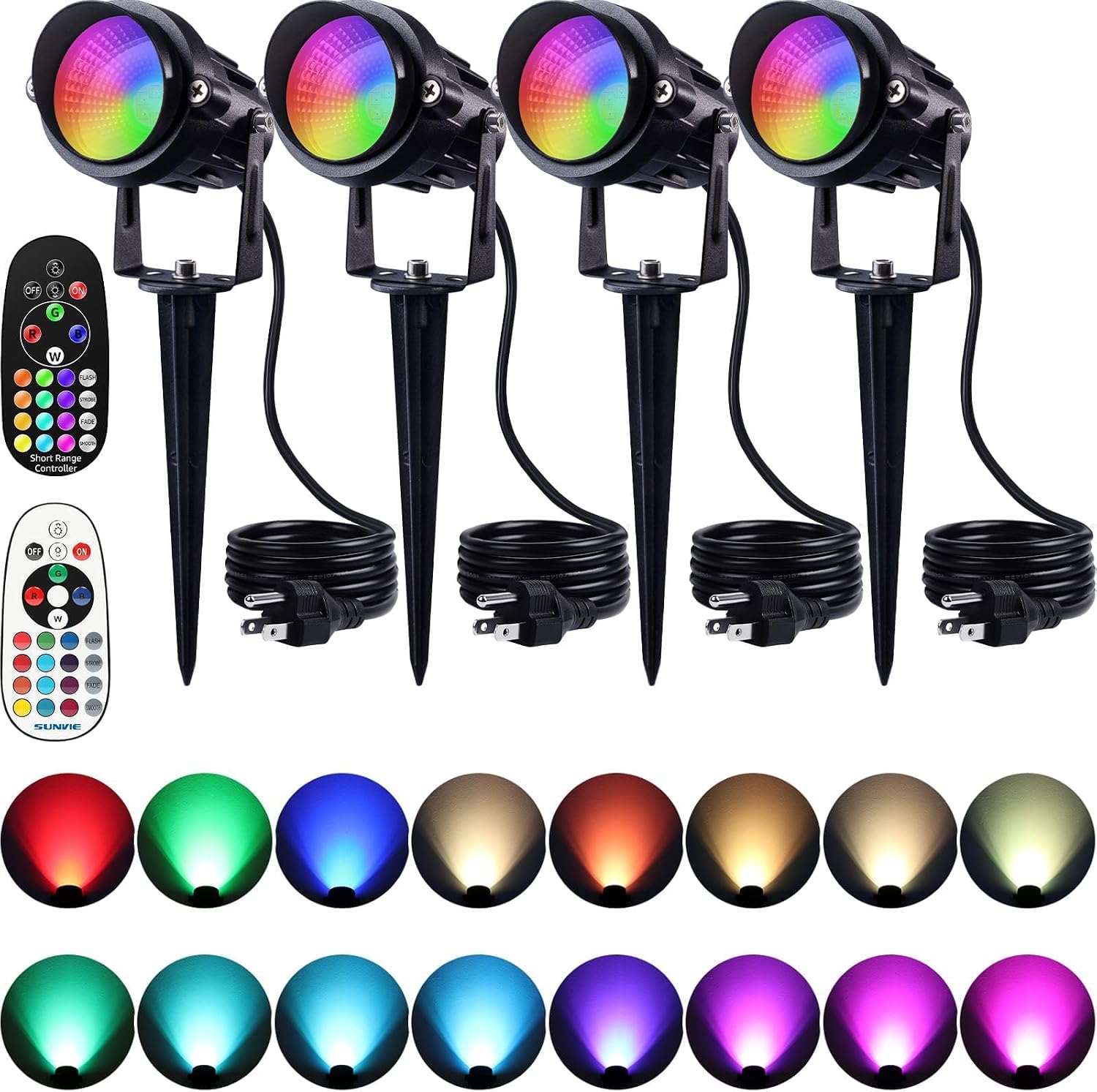 Detalle de SUNVIE RR62JGOEX8 RGB Outdoor LED Spotlights, 12W 4-Pack, 16 Colors