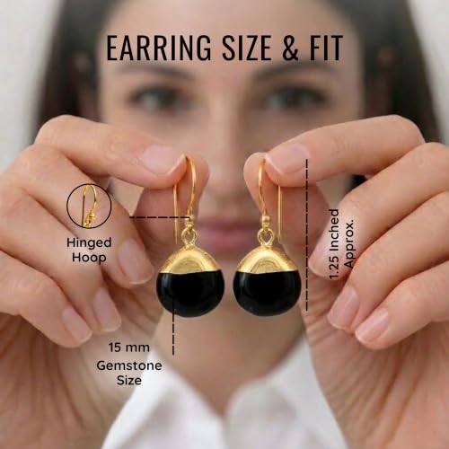 Detalle de Gempires Natural Gemstone Teardrop Dangle Earrings, Black Obsidian — HANDMADE GOLD-PLATED GEMSTONE JEWELLERY