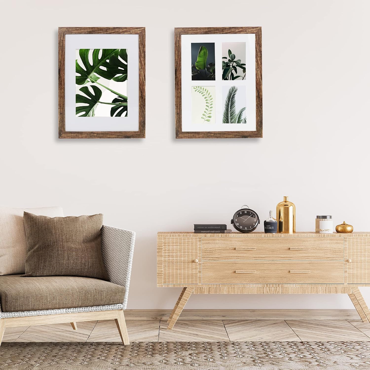 Detalle de Hongkee 11x14 Picture Frame Set of 2 (Real Glass, Rustic Brown) for Wall Display