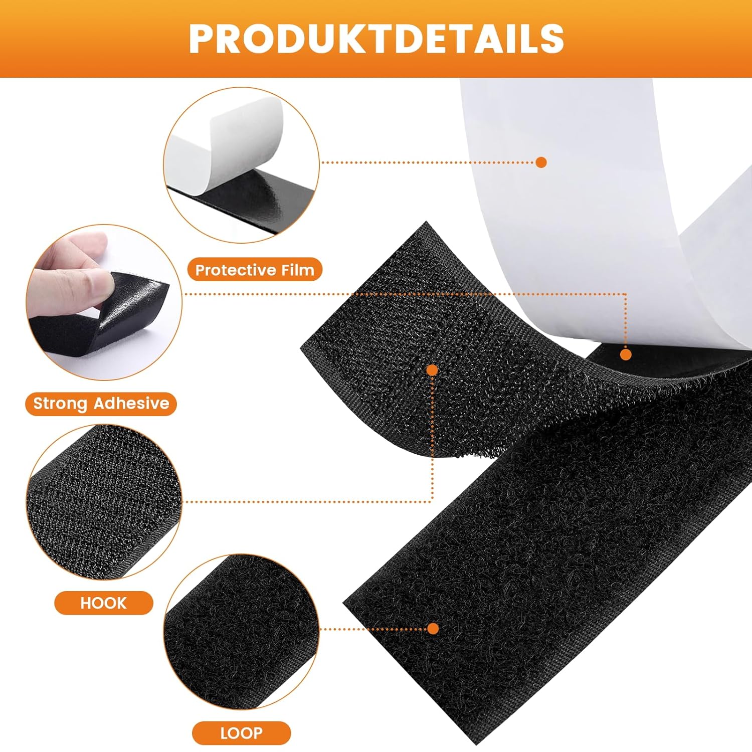 Thumbnail 1 de UPXDUMI Hook and Loop Tape (50mm x 5m) – strong self-adhesive double-sided strips for home, carpet, and more