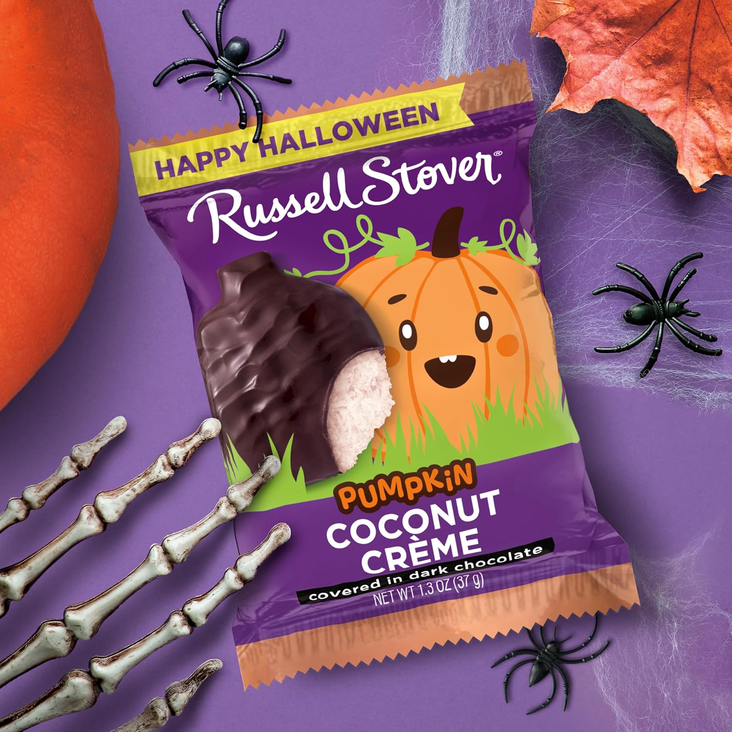 Thumbnail 4 de Russell Stover 10000458 Halloween Dark Chocolate Coconut Crème Pumpkin Candy, 1.3 oz., 18-Pack