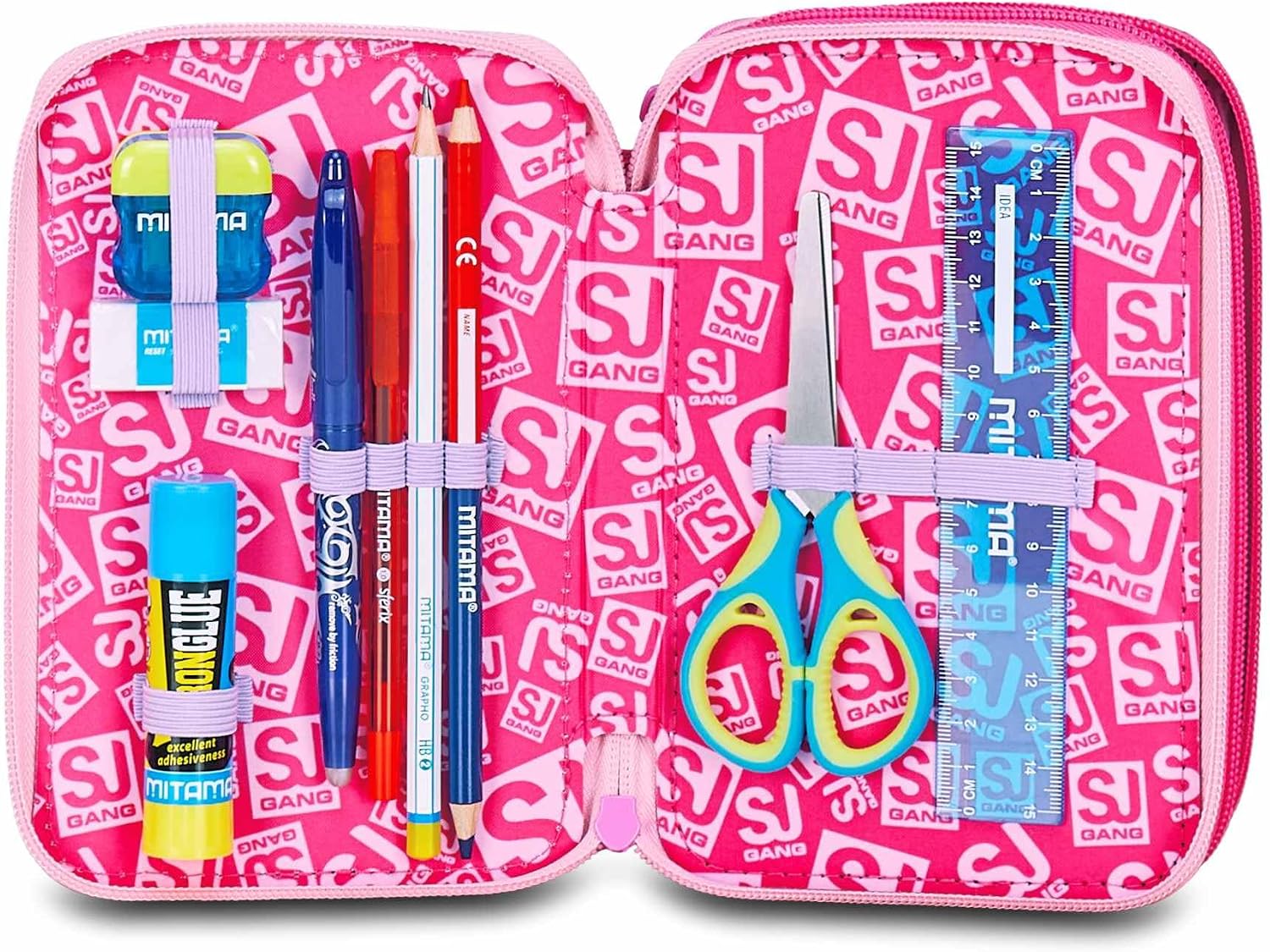 Detalle de SJ GANG STYLE JAM GANG Astuccio Scuola 3 Zip, Fucsia – Triplo Scomparto per Scuola Elementare