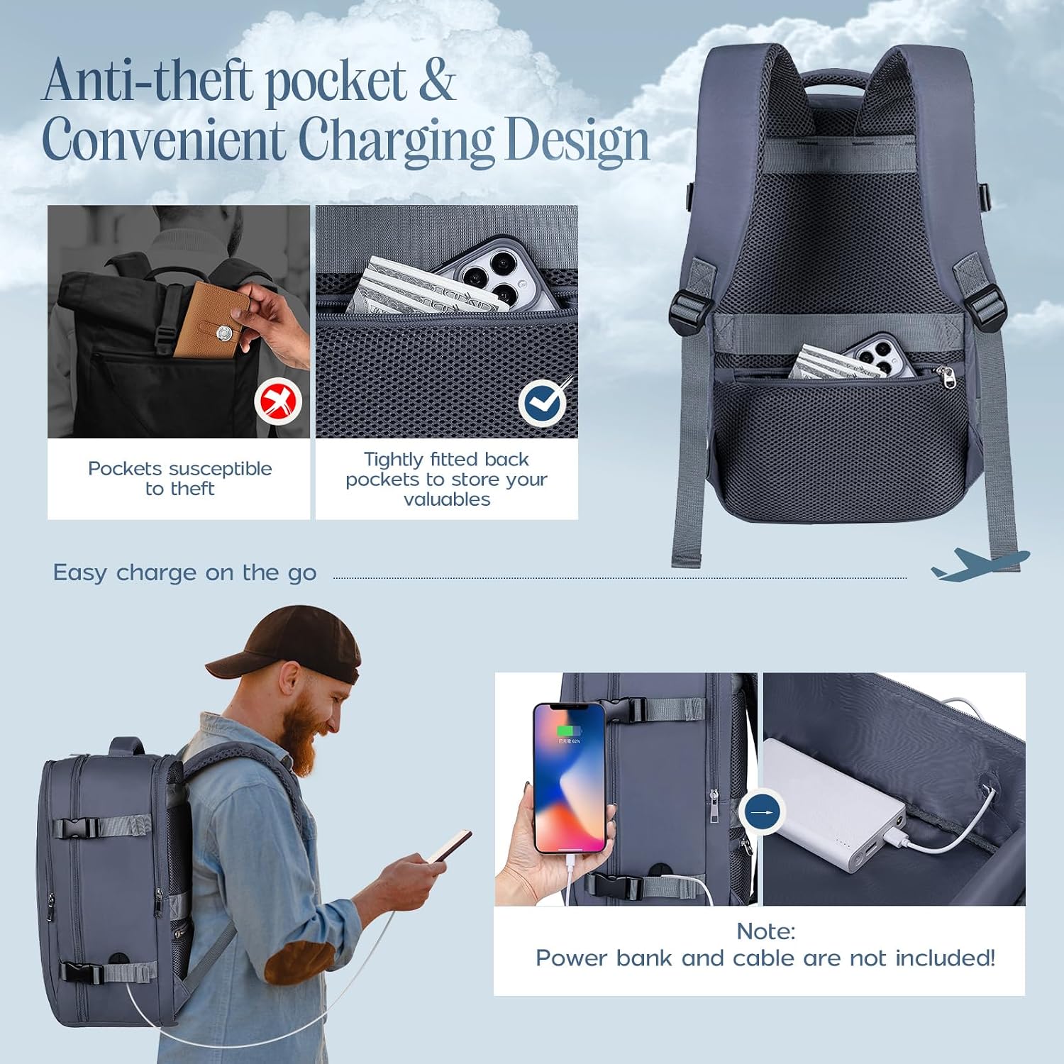 Thumbnail 3 de Xkdoai underseat cabin bag for Ryanair (40x30x20) with TSA-approved clear pouch and TSA-friendly 3-1-1 toiletry bag
