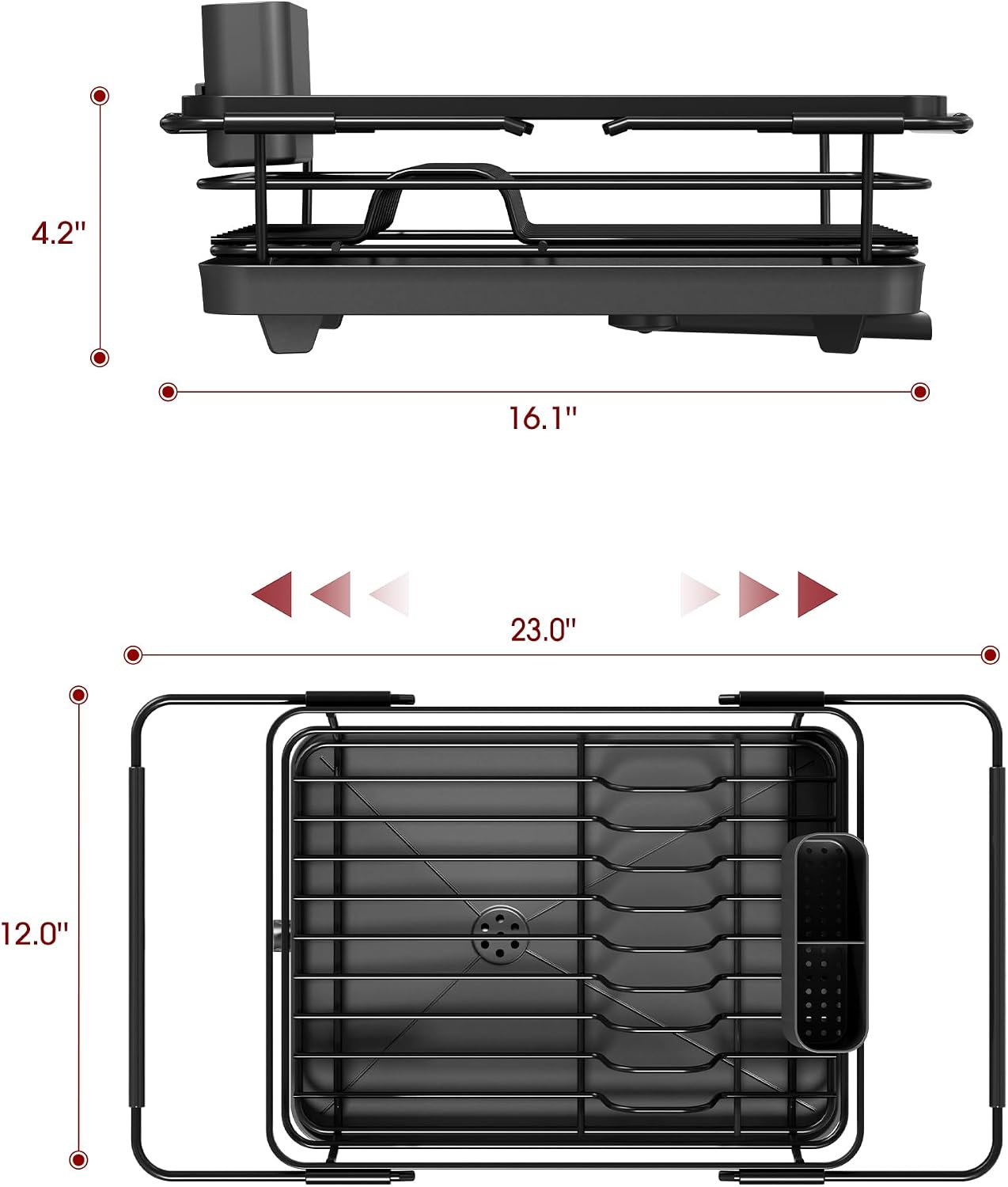 Thumbnail 5 de Sakugi CA6203 Expandable Stainless Steel Dish Drying Rack, Black