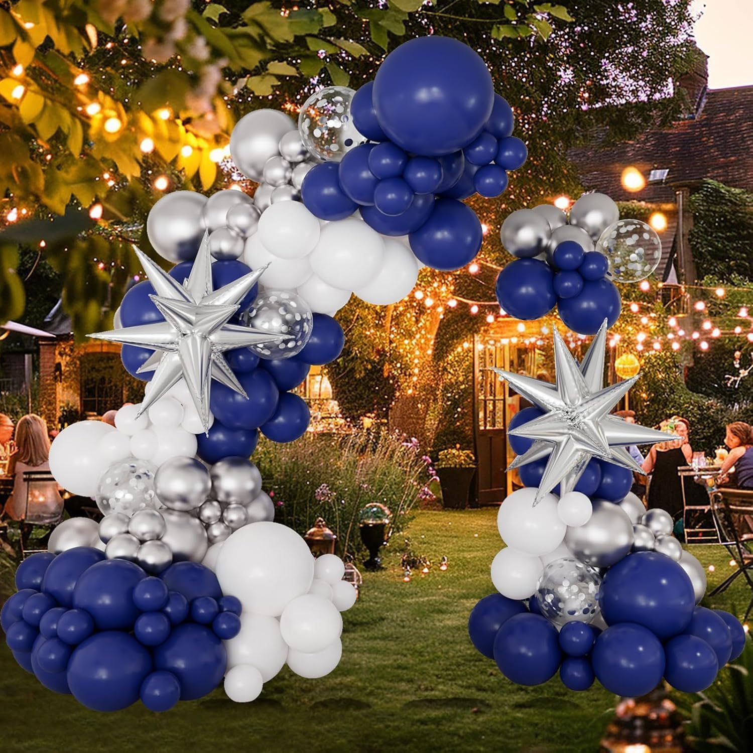 Detalle de Navy Blue and Silver Balloon Garland Arch Kit – 146pc Party Decor Set