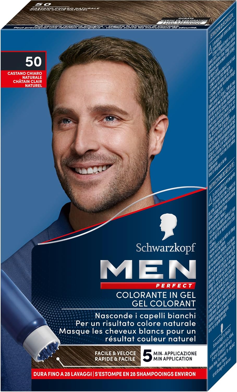 Detalle de Schwarzkopf Men Perfect Tinta Copertura Capelli Bianchi 50 Castano Chiaro Naturale – Gel Colorante per Uomo