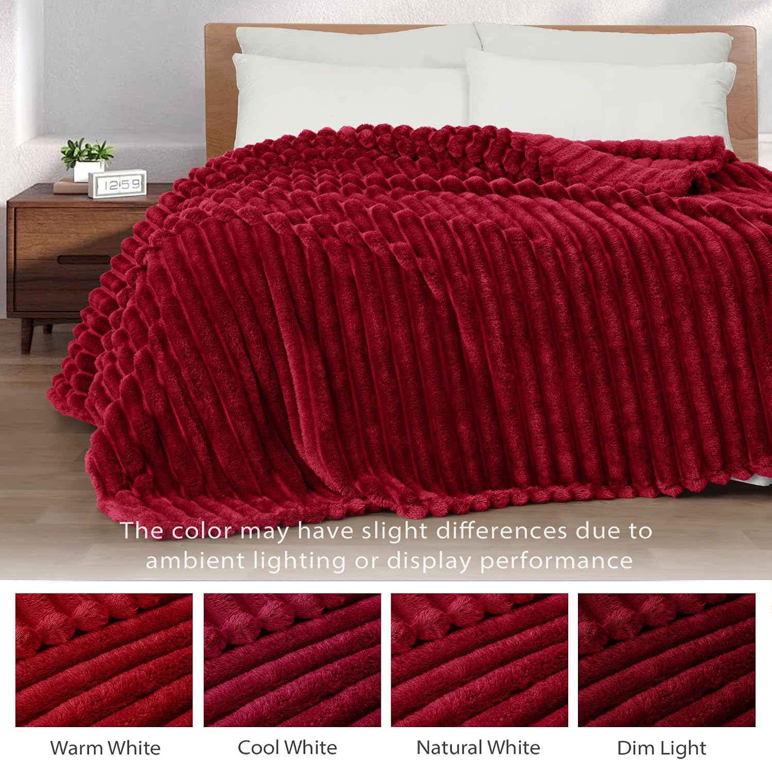 Thumbnail 2 de Exclusivo Mezcla Striped Fleece Throw Blanket, Deep Red, 50" x 60