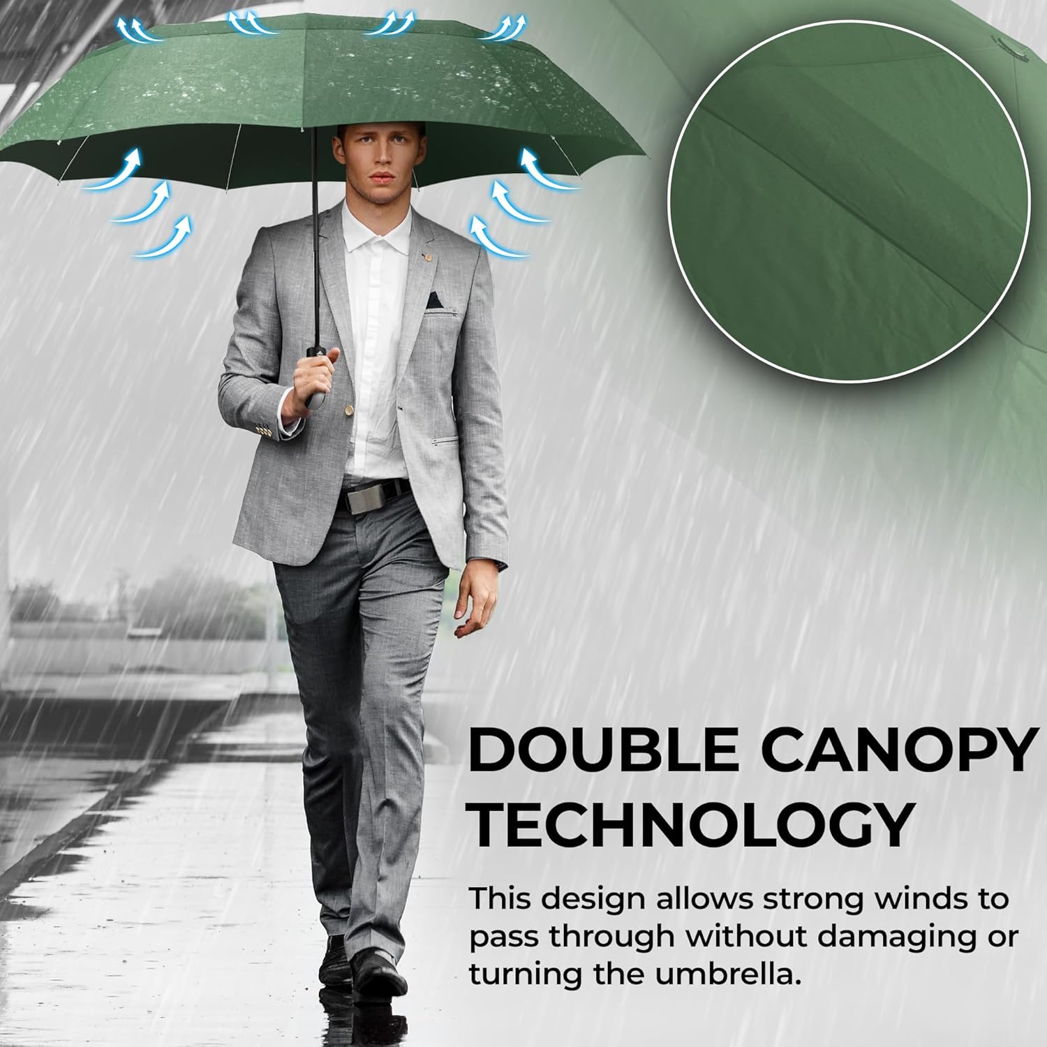 Thumbnail 1 de Wilford & Sons Umbrella Windproof Compact – double-canopy auto open/close travel brolly