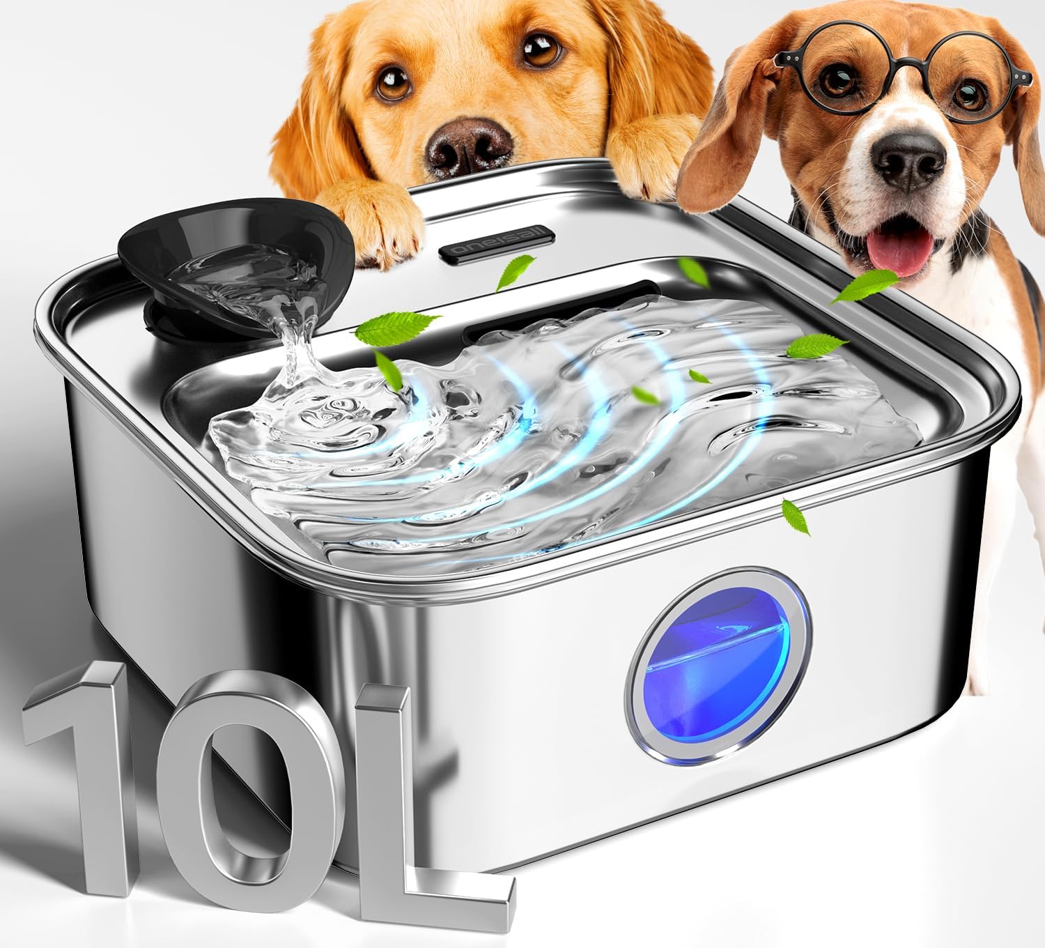 oneisall 10L/2.6Gal Dog Water Fountain for Large Dogs (1 Filter) with Visualization Window and Triple Filtration