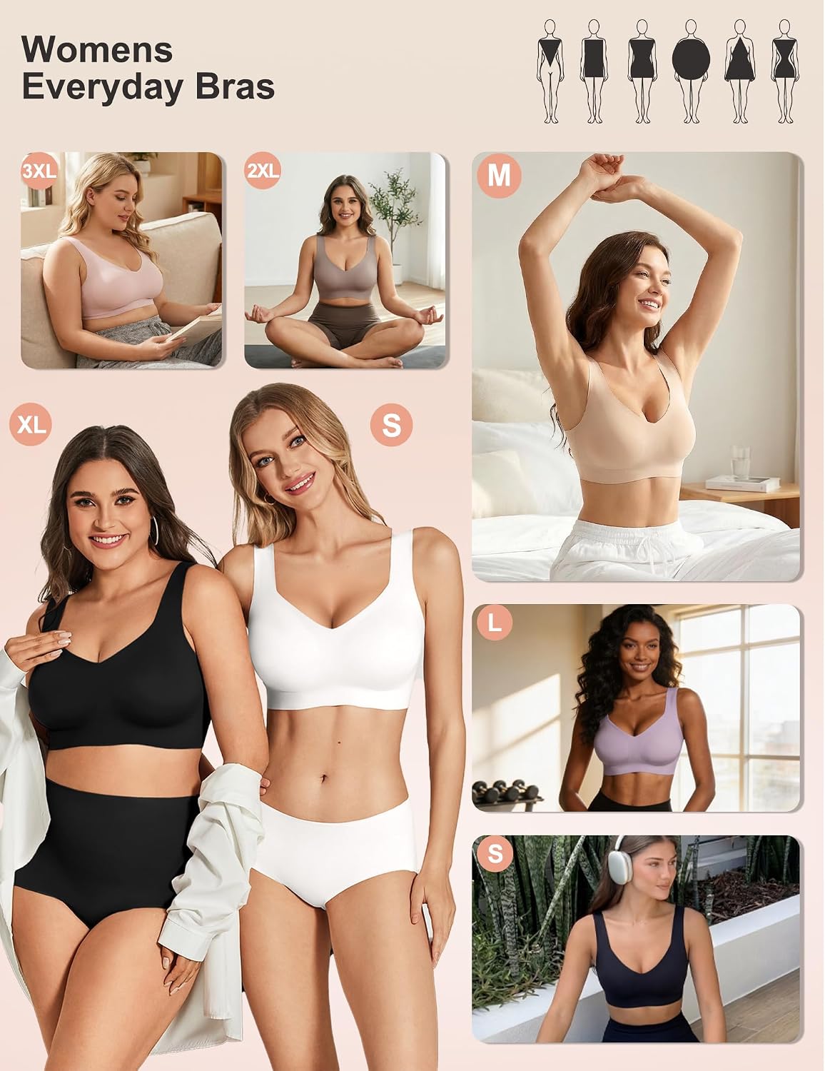 Detalle 2 de Showyoo Jelly Bra for Women, Seamless Wireless Pullover with Wide Straps