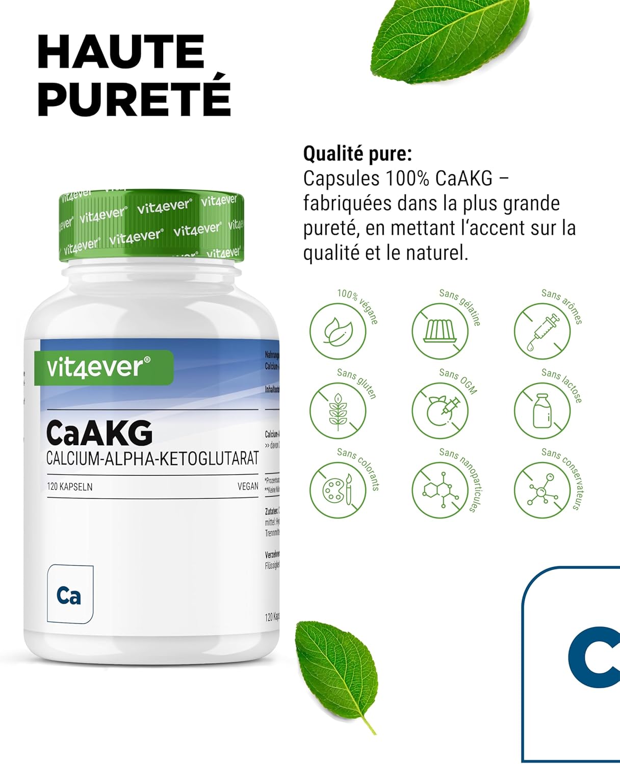 Detalle de CaAKG - Calcium Alpha-Cétoglutarate 1100 mg par dose, 120 gélules | Vit4ever