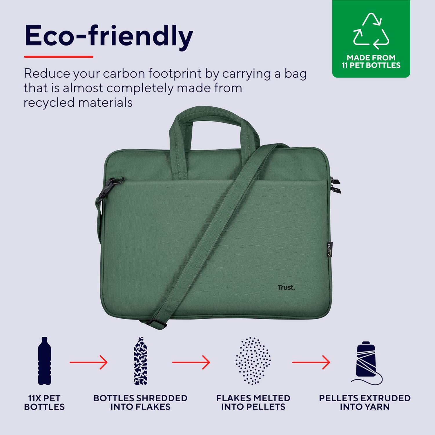 Thumbnail 3 de Trust Bologna Sustainable Slim Laptop Bag 16 Inch with Shoulder Strap (Green)