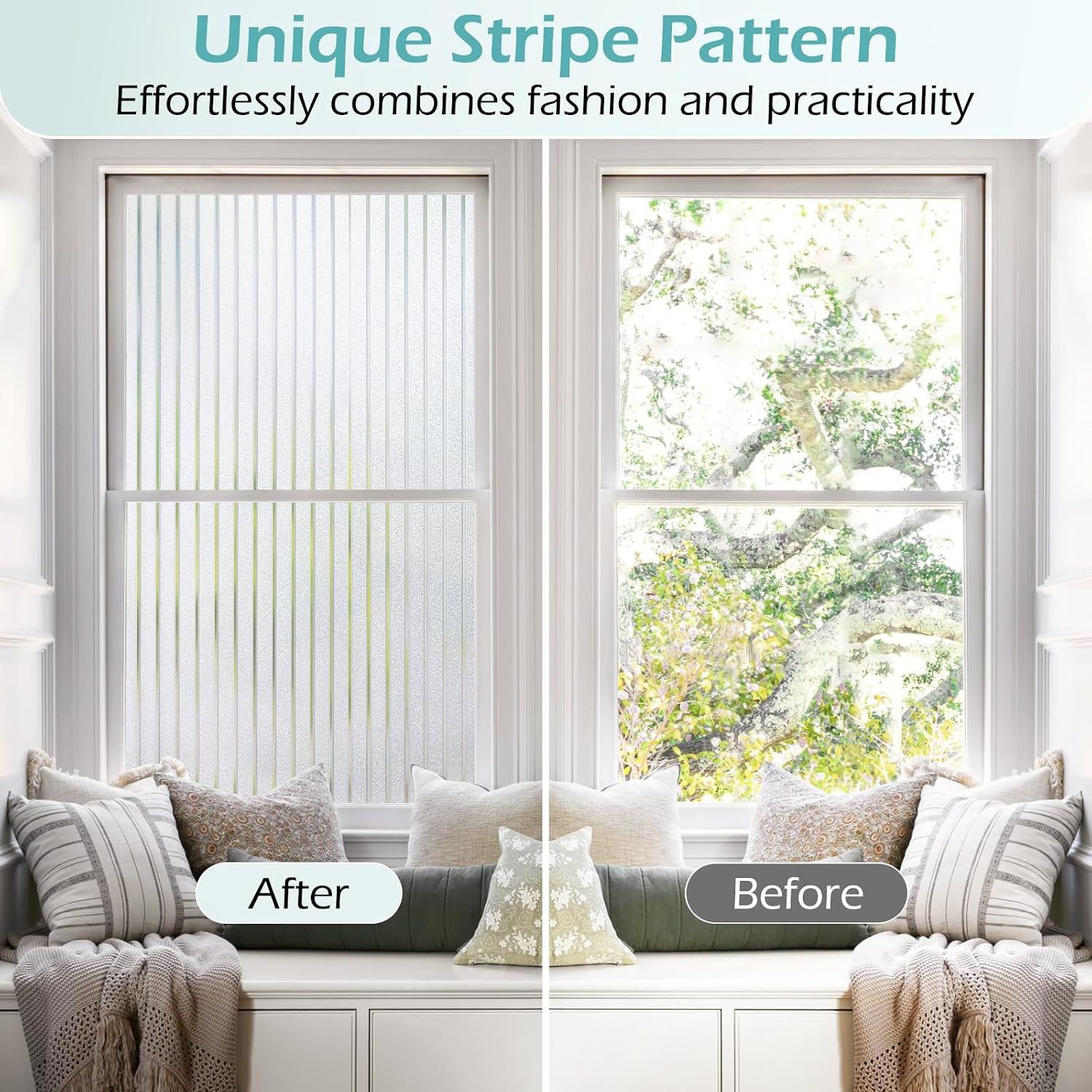 Detalle de DOWELL frosted stripe window privacy film (44.5 x 200cm) – static cling glass vinyl for offices, bathrooms and temporary blinds