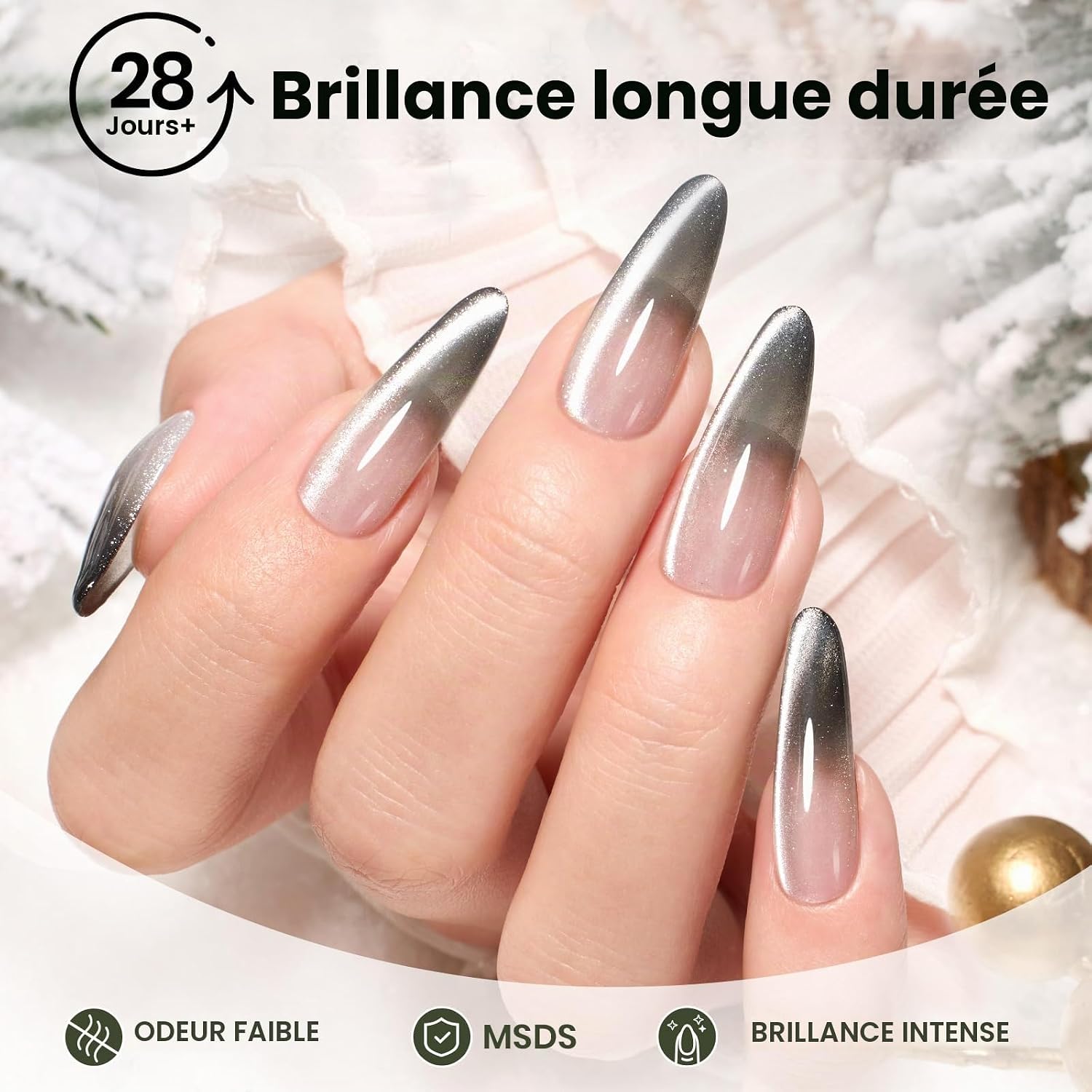 Detalle de Beetles Star Cascade BT-CL755US kattenoog-gelnagellak zilverglitter 15 ml