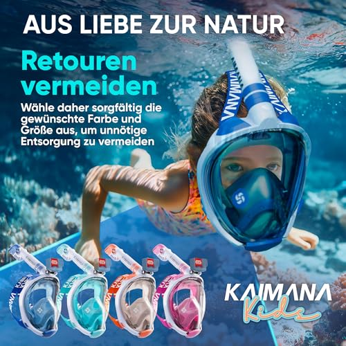 Detalle 2 de KAIMANA Schnorchelmaske Kinder – Vollgesichtsmaske inkl. Tragetasche, CO2-sicher (3–12 Jahre)