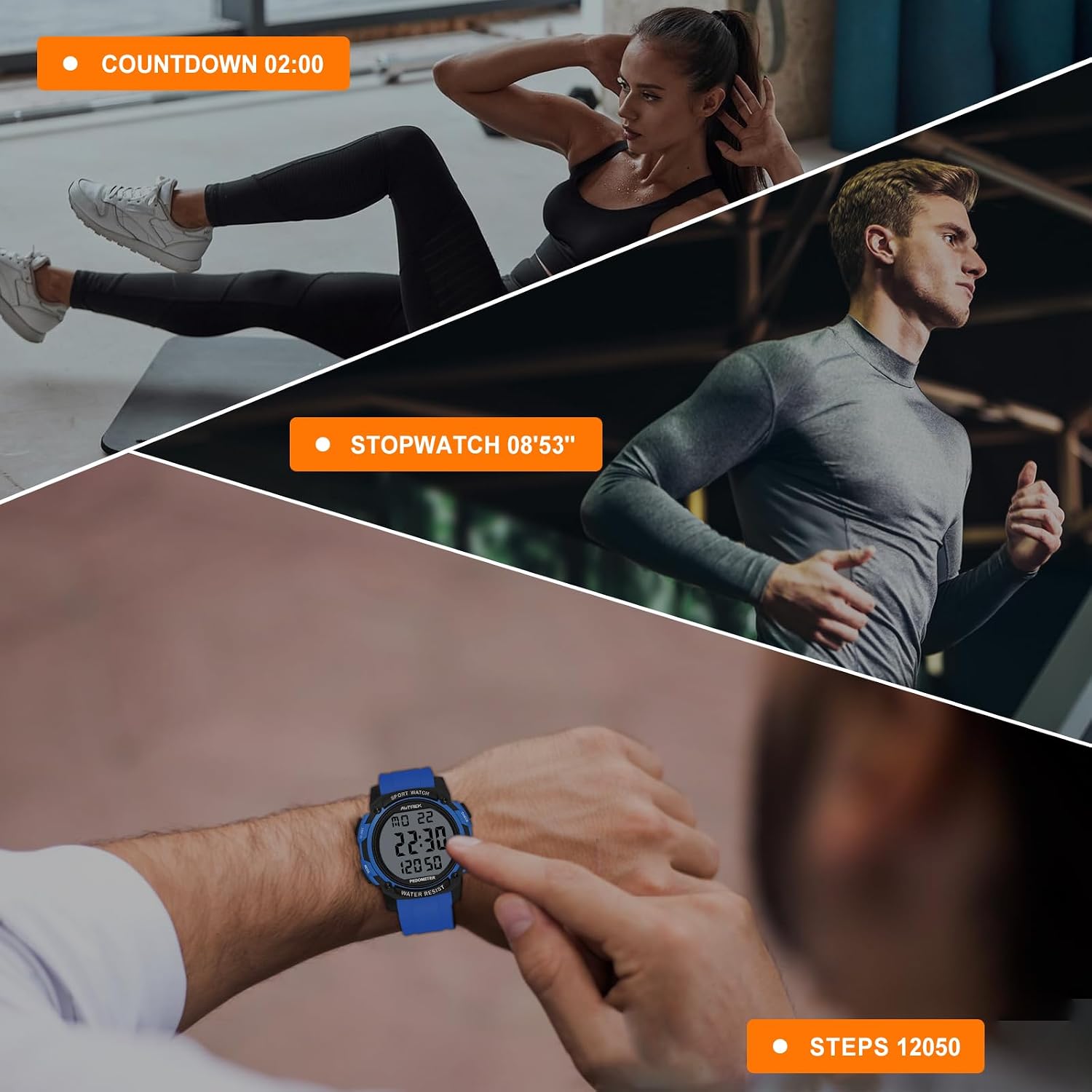 Thumbnail 5 de AVTREK Waterproof Pedometer Watch Step Counter (LCD large numbers, no app/Bluetooth required)