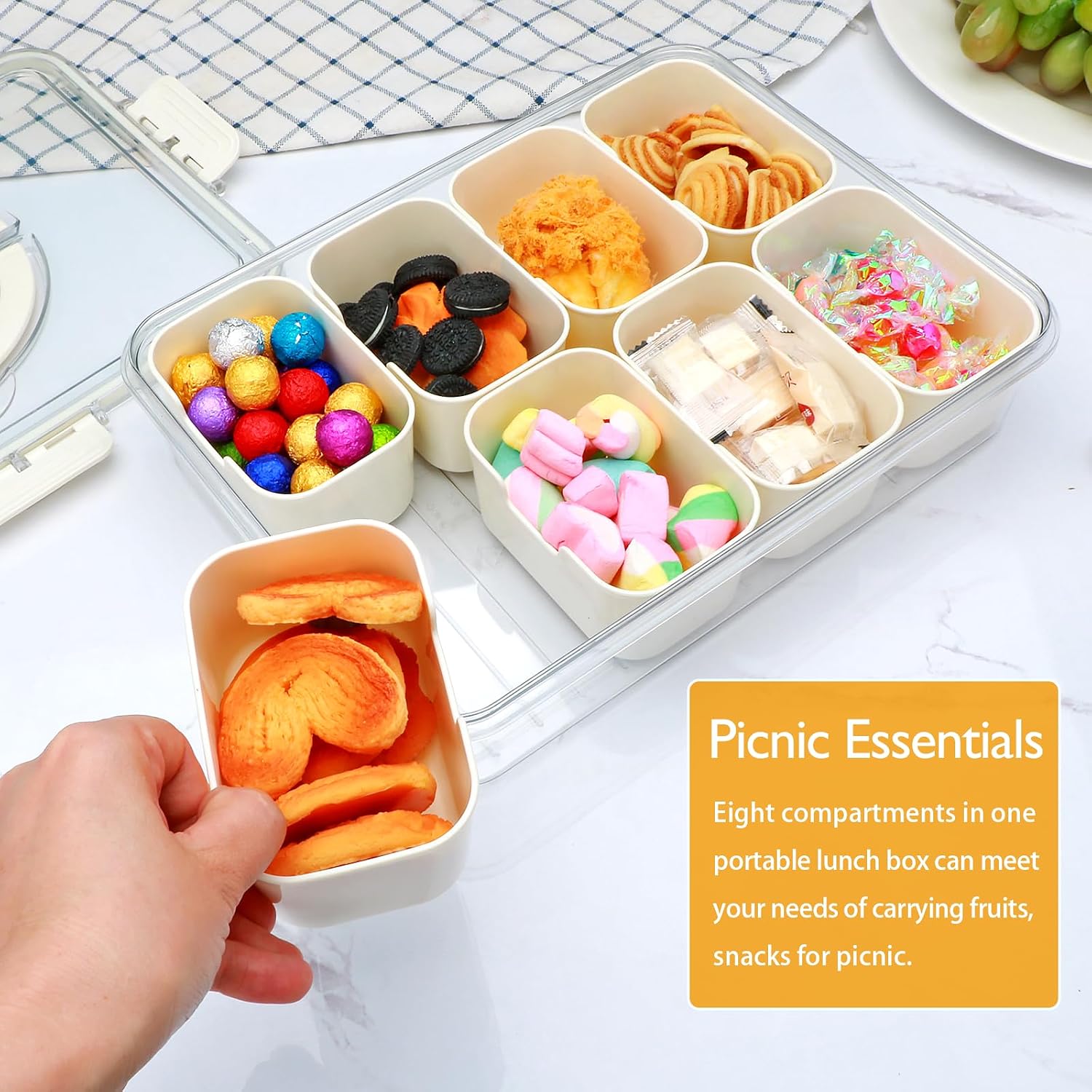 Thumbnail 3 de 2 Pack Snackle Box Container with 8-Compartment Tray (Lid & Handle) — Portable Snack Platter Organizer