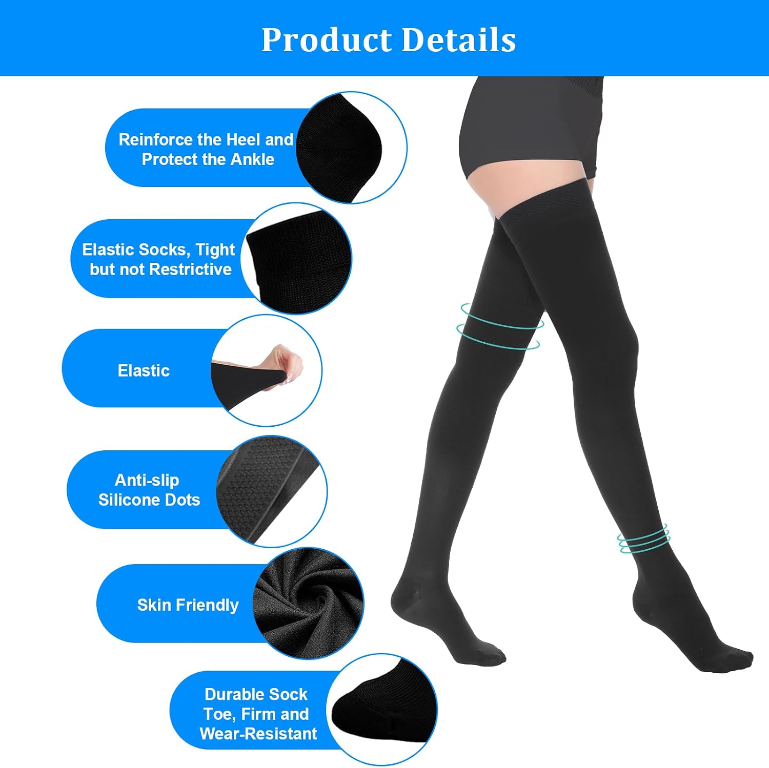 Detalle 2 de AOGOE Chaussettes de compression 23-32 mmHg