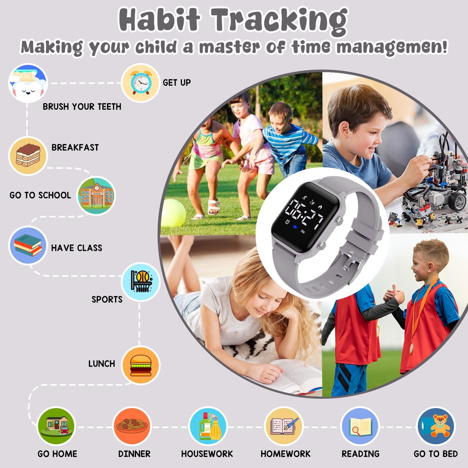 Thumbnail 4 de Timever L6615E-Grey Kids Digital Watch with Pedometer, Alarms & Stopwatch