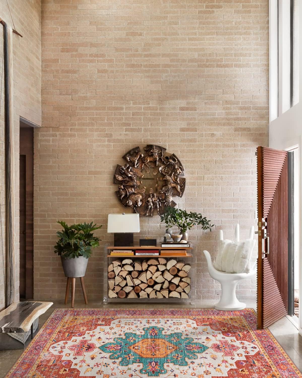 Thumbnail 6 de Moynesa Ultra-Thin Pink Area Rug 8x10: Non-Slip, Low-Pile Medallion Rug for Busy Homes