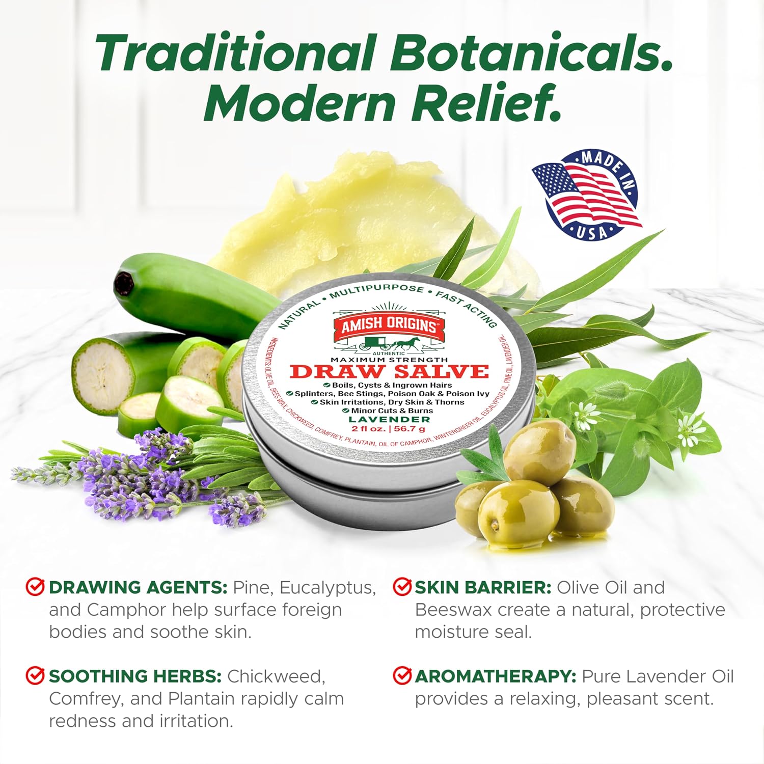 Detalle de Amish Origins Drawing Salve Ointment, 2 oz for Splinters and Itchy Skin