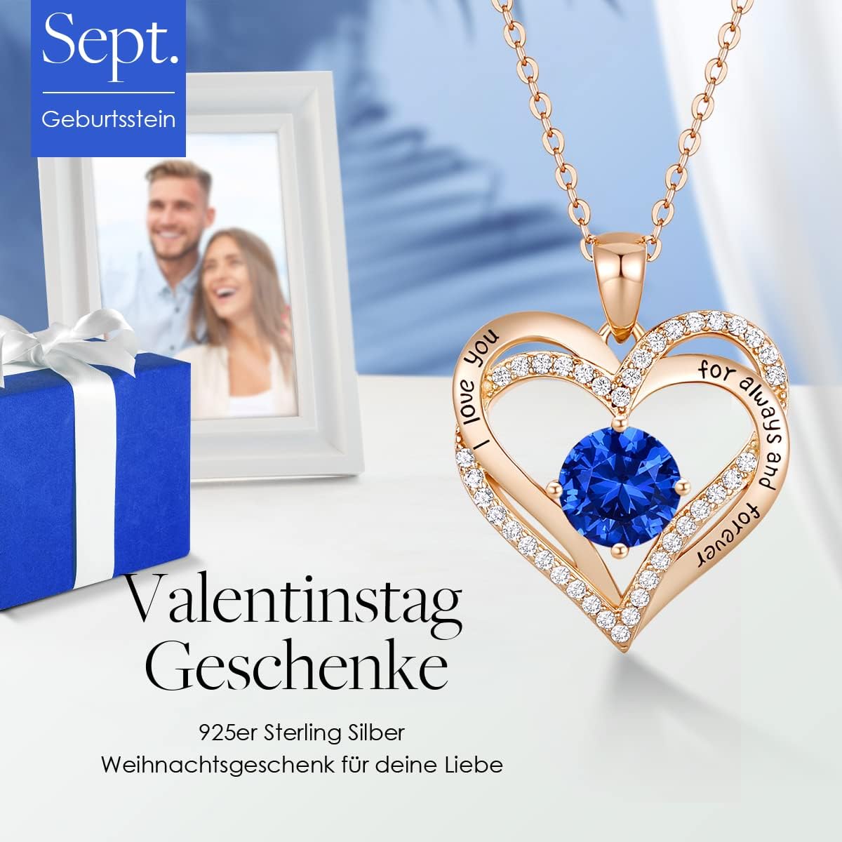 Detalle 2 de CDE Kette Damen 925 Sterling Silber Herz 12 Steine