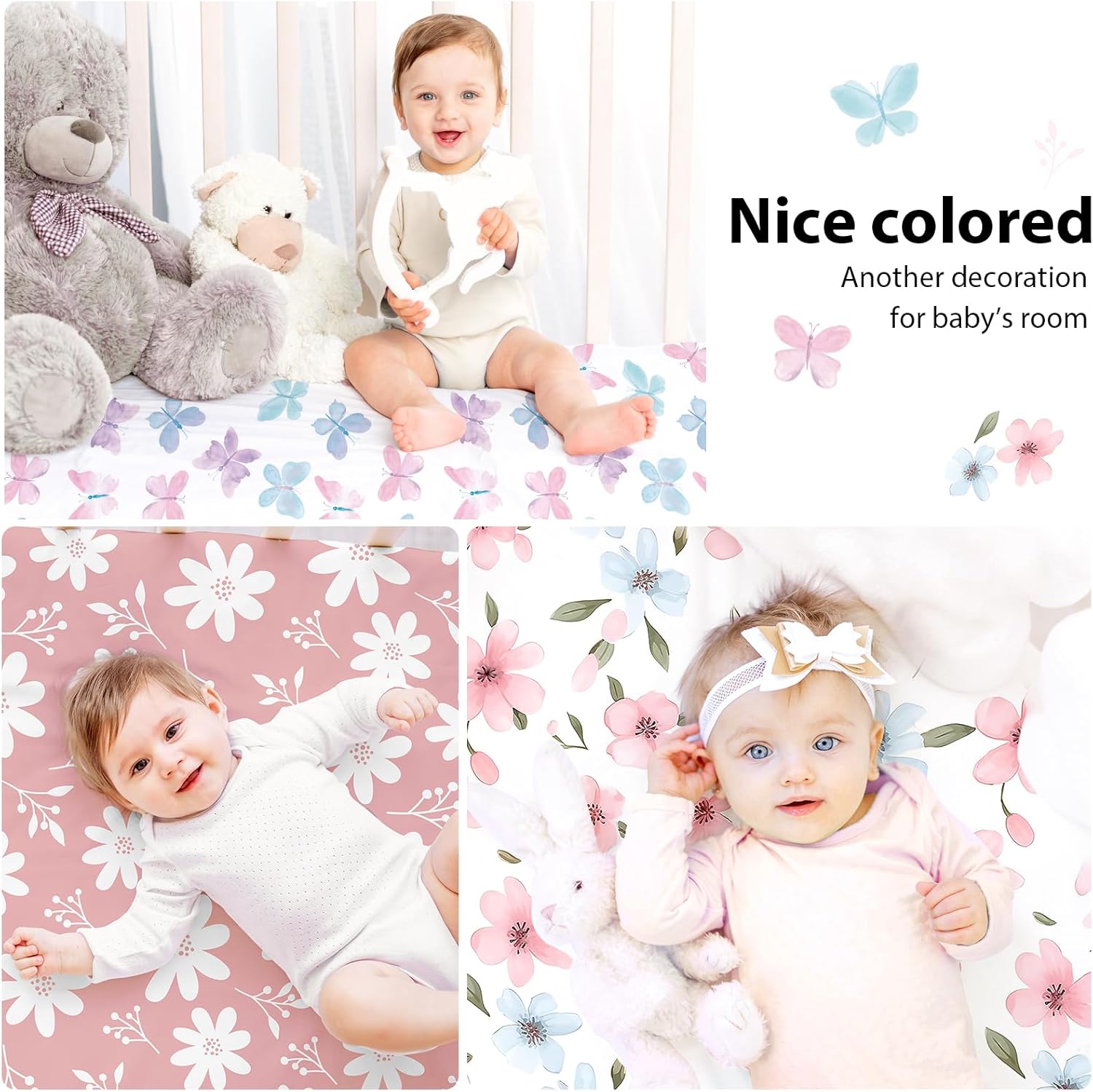 Thumbnail 5 de FIEMOL Cot Bed Sheets 140 x 70cm Fitted, 3 Pack – Pink Butterfly Flower