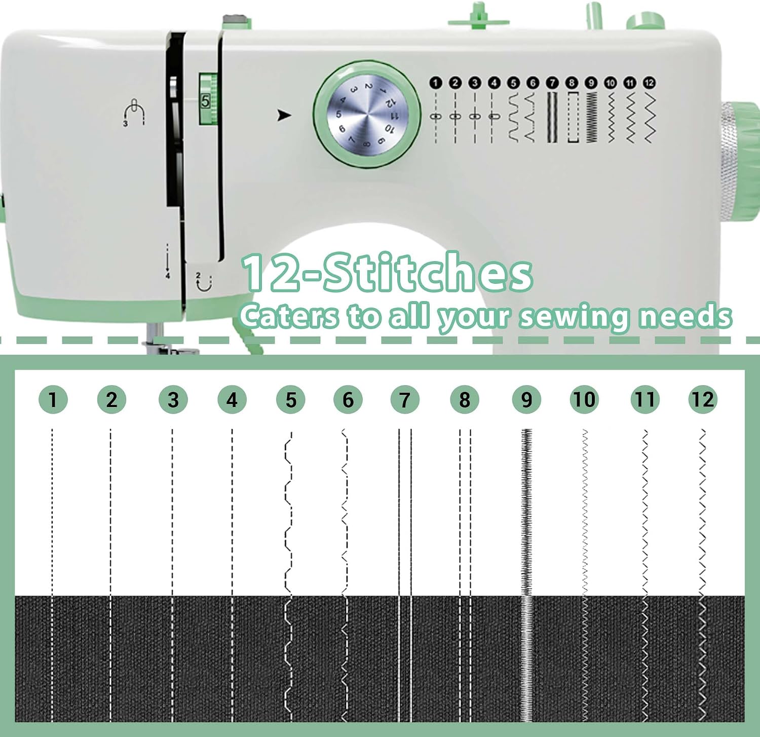 Detalle de Stoigeld Portable Sewing Machine for Beginners, 12 Stitches and 32-Piece Kit