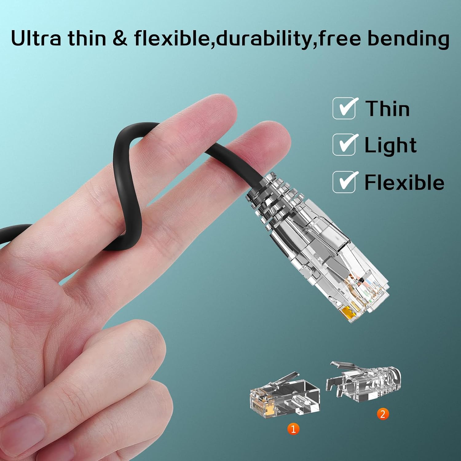 Detalle 2 de Ercielook Cat6a Patchkabel 0,15 m (12er-Set) – RJ45 Ethernet für 10 Gbps bis 550 MHz