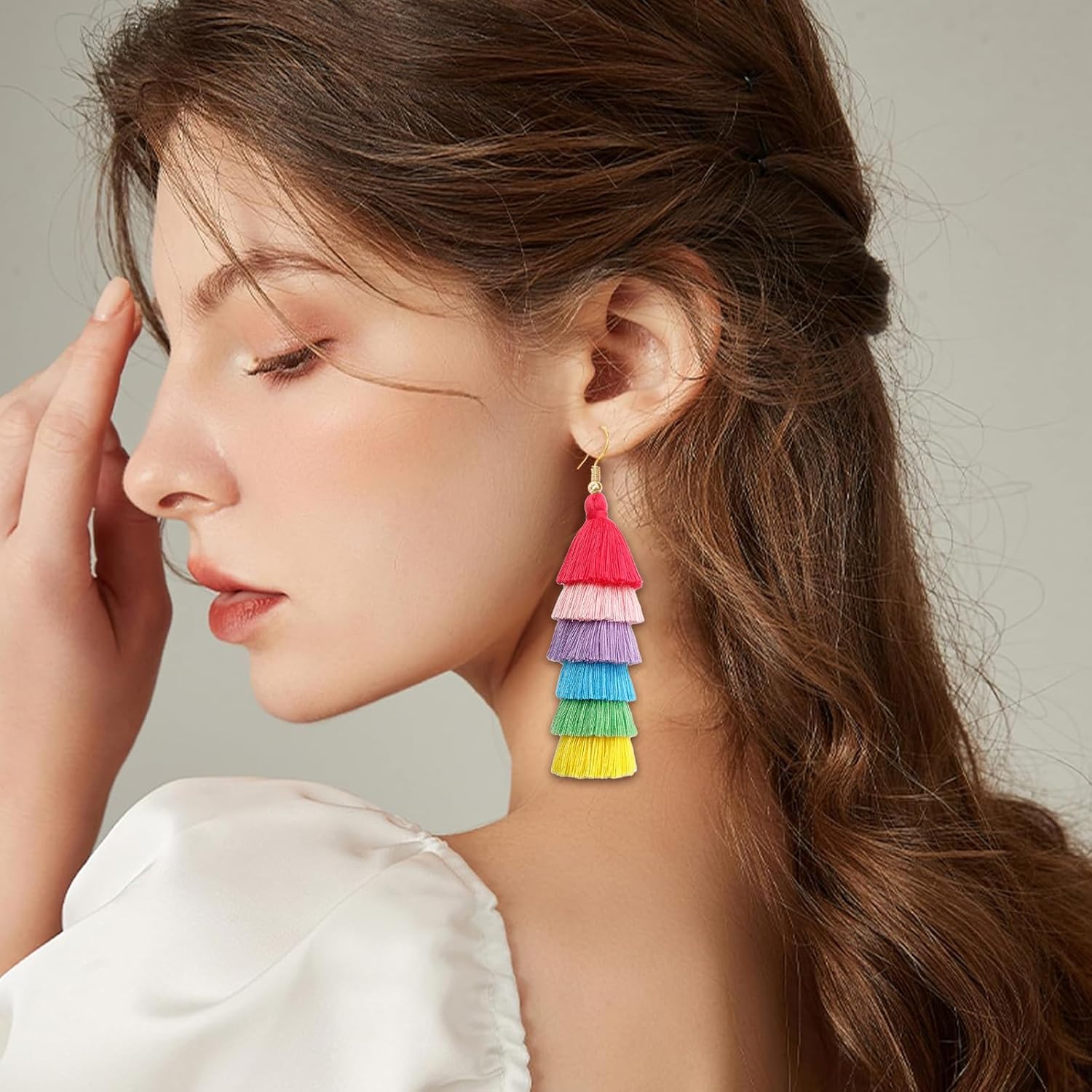 Thumbnail 2 de RIXERKOC Regenbogen Stolz Ohrringe für Damen mit langen Quasten – handgefertigter LGBT-Schmuck im Boho-Stil