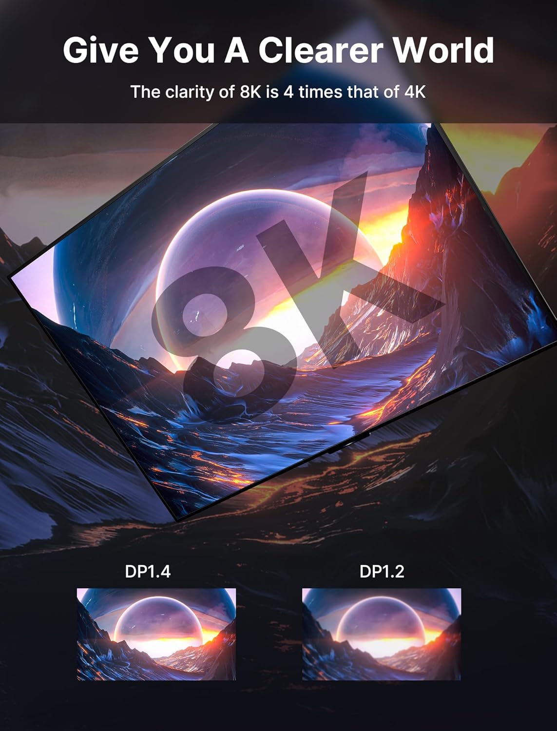 Thumbnail 1 de JSAUX 8K DisplayPort 1.4 Cable (DP to DP) 2m – 240Hz support for gaming and high-resolution displays