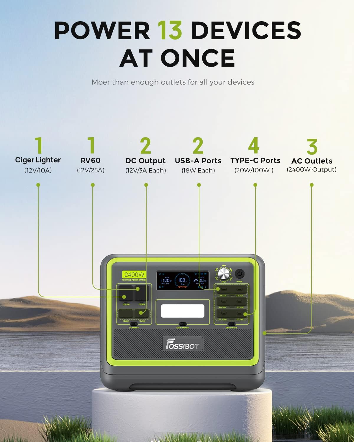 Thumbnail 4 de FOSSiBOT F2400 Portable Power Station with SP200 Solar Panel (2048Wh LiFePO4, 2400W Output)